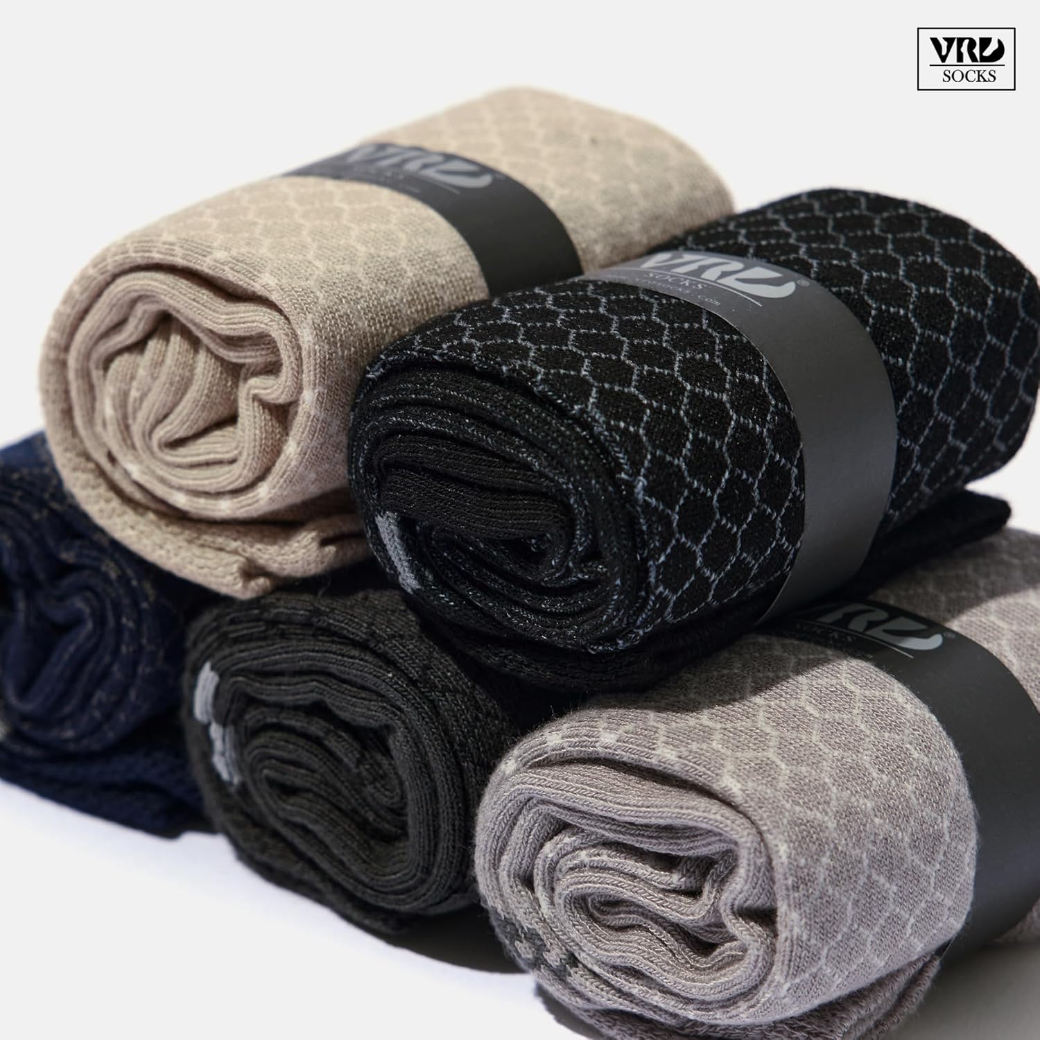 VRD Mens Dress Socks Bamboo Rayon 5-Pack Crew Socks Mid-Calf Length Fits Shoe Size 8-13 Gift Box