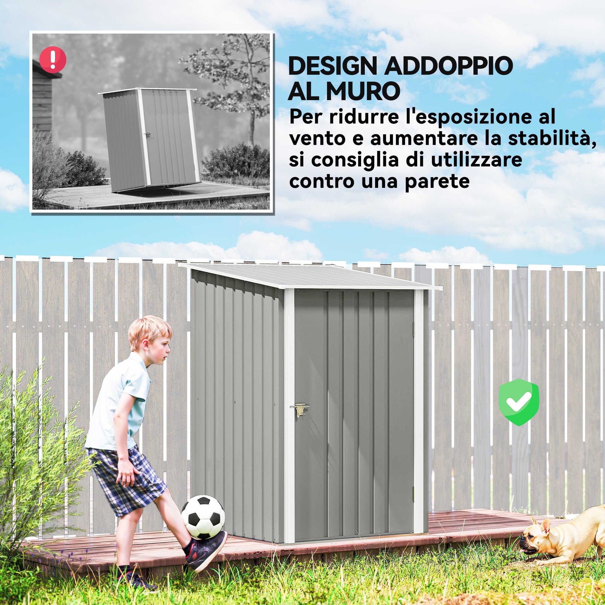 Outsunny Casetta da Giardino 0.92m² Acciaio Zincato Capanno Porta Attrezzi 100x104x160 cm Grigio Chiaro