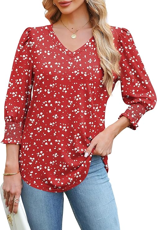 Chic 3/4 Sleeve Smocked Cuff Blouse | Outfit Ideas