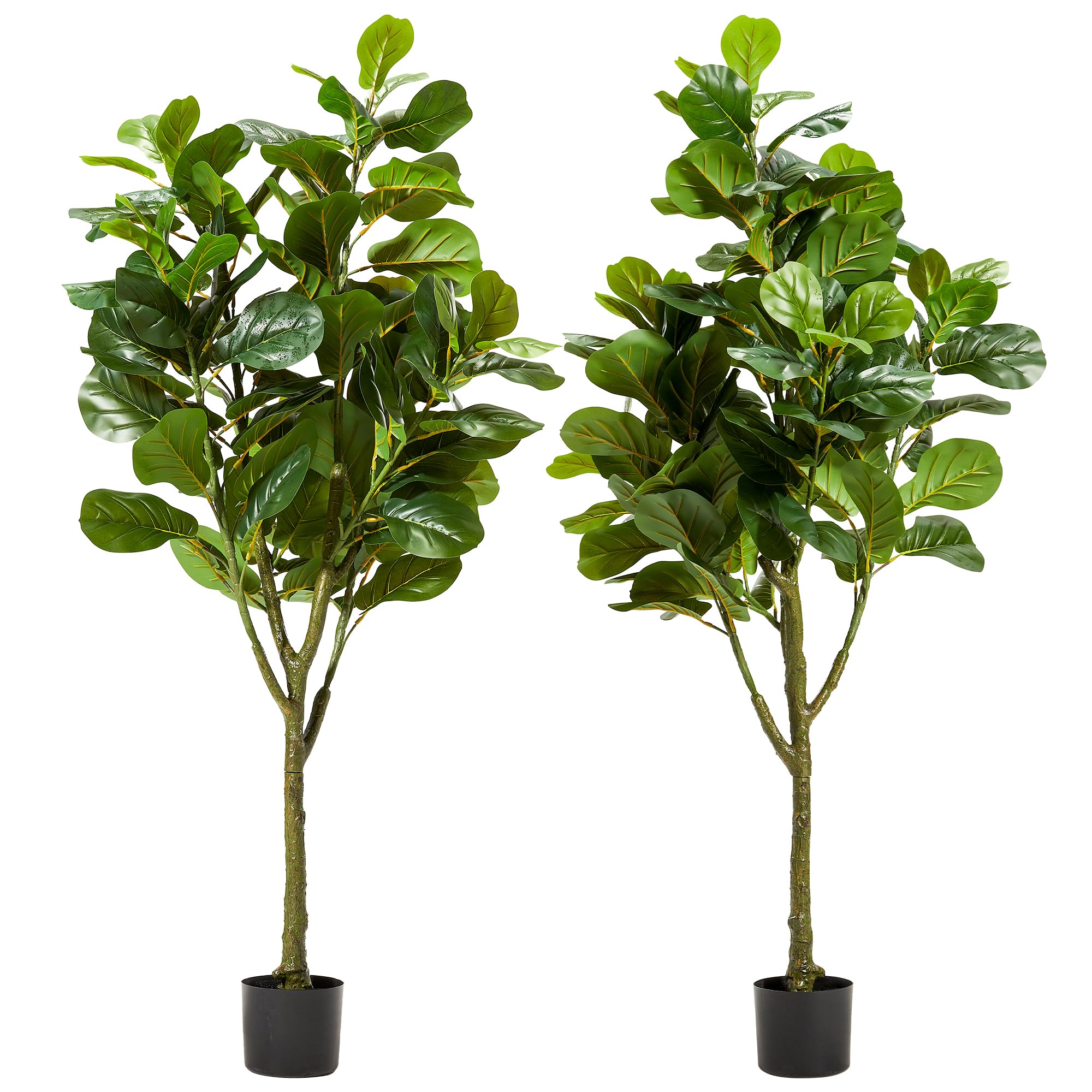 Worth Garden 5ft Artificial Fiddle Leaf Fig Trees, 59in Tall Faux Plants with Pots, Indoor Greenery for Home Office Living Room Decoration, Set of 2