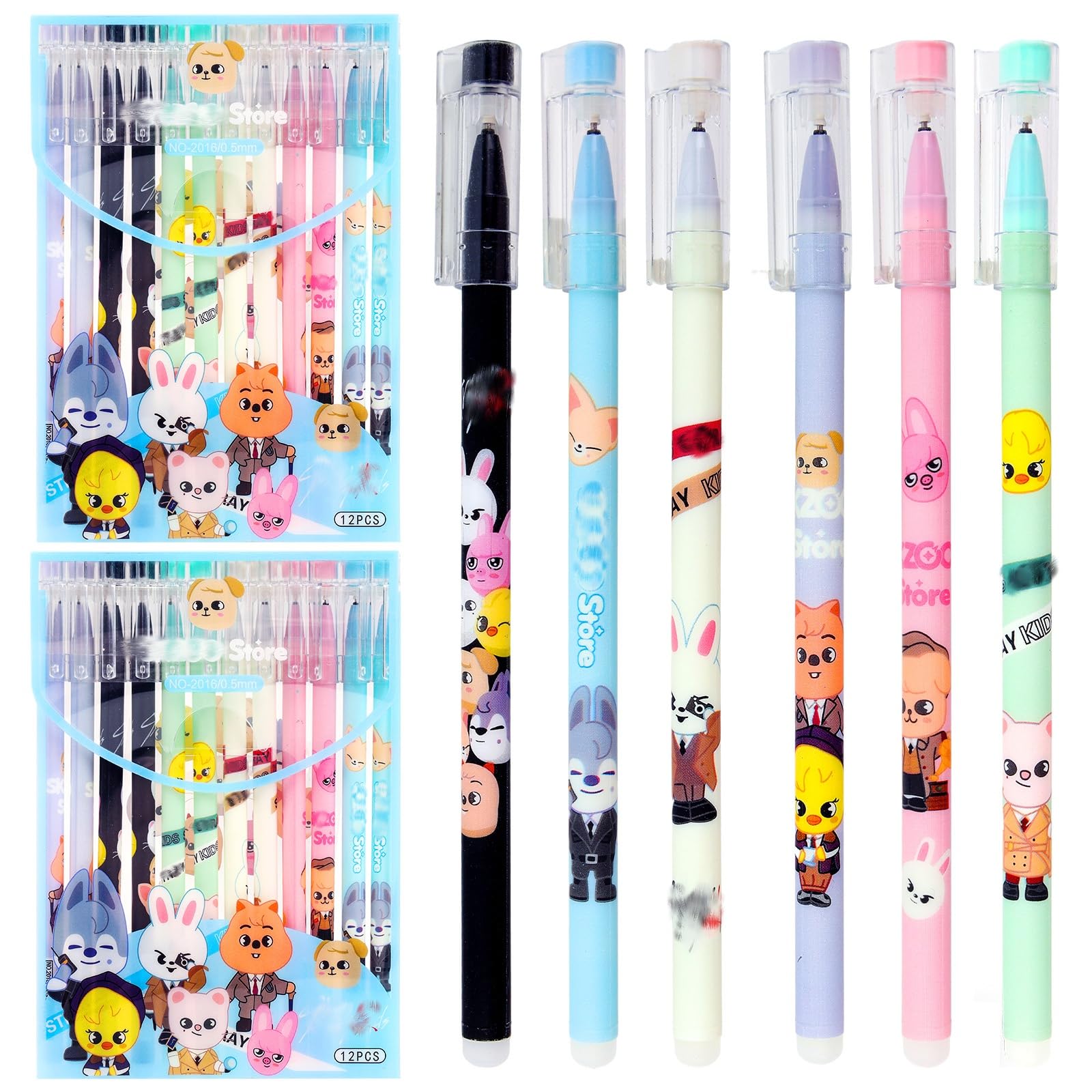 Erasable Gel Pens with Keychains for Fans,24 PCS Black 0.5 mm Pen set, 6 Pattern Designs, Kawaii stationery for Children, Teens, Students, Office Gifts — image 1