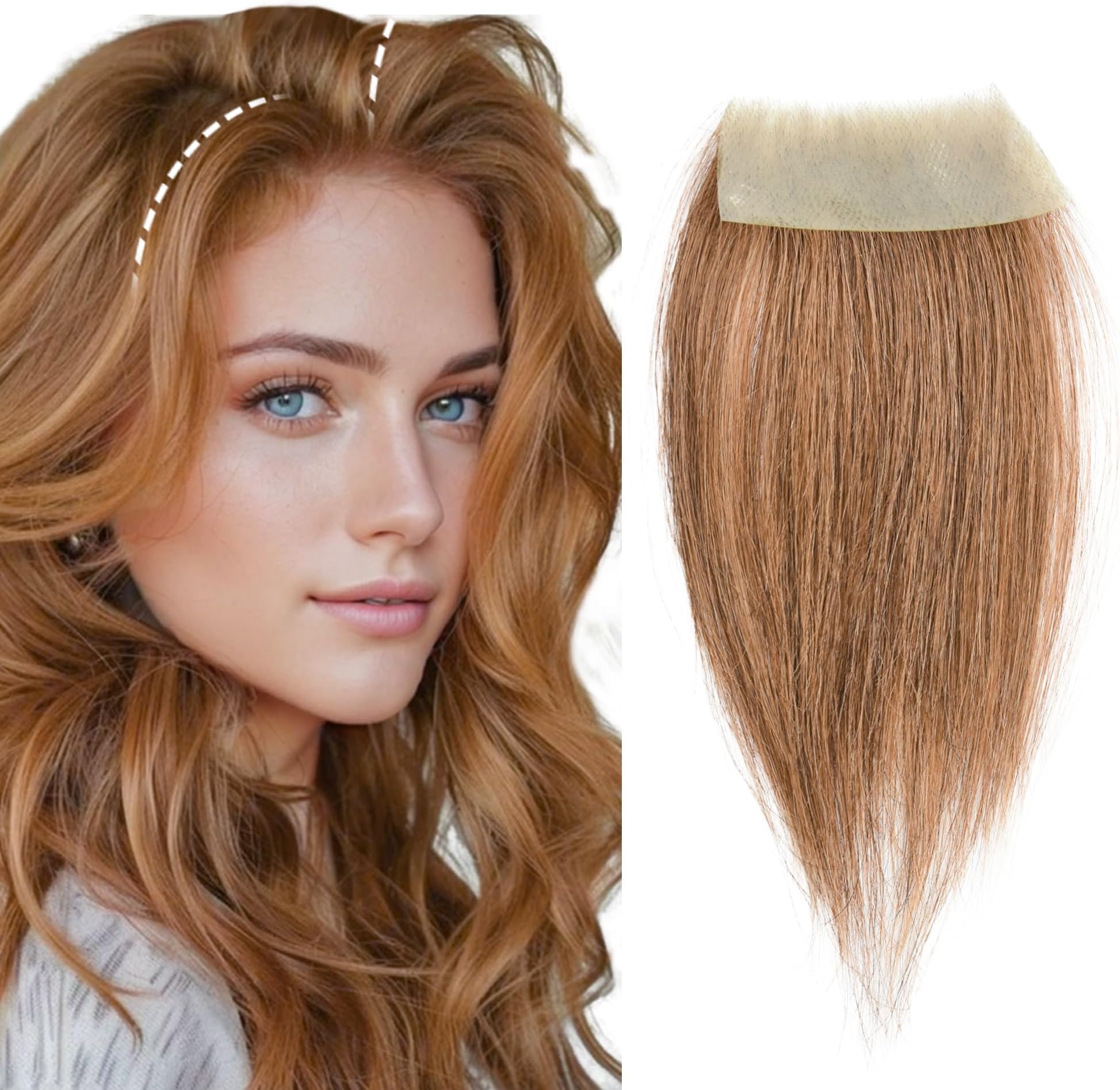 scar human hair replacement Accidental burns without hair for men women Hairline Loss Straight Tape in Replacement Toupee (Light Brown, 1.57"x3")
