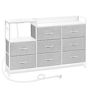 WOLTU Cajonera para Armario, Cómoda Dormitorio 8 Cajones de Tela, Armario Comoda de Salon, Estantes de Madera, Cajas Organizadoras, Gris Paloma + Blanco Nube