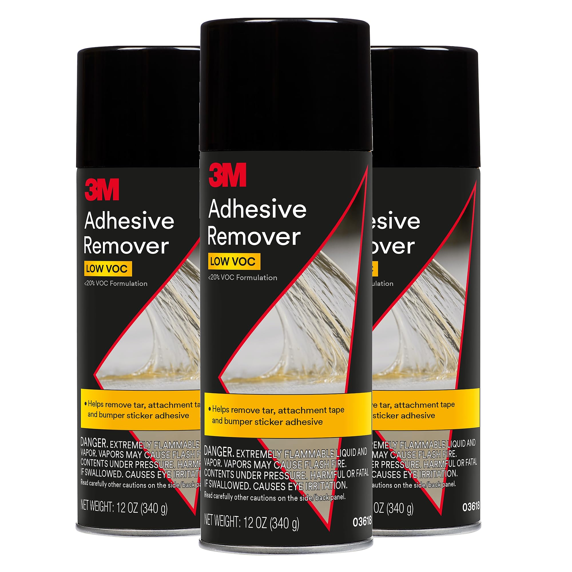 3M Adhesive Remover 12 oz (Pack of 3) – Low VOC, CARB Compliant, Fast-Acting Residue-Free Solvent Removes Adhesives, Stickers, Tape, Tar &amp; Wax – Safe on Automotive Paint, Glass &amp; Vinyl
