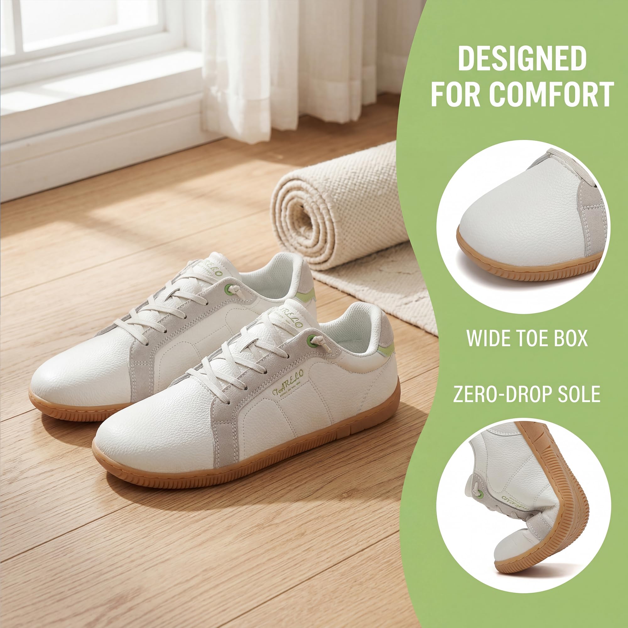 TARELO Barfußschuhe Damen Breite Zehenbox Turnschuhe Zero Drop Minimalistische Walking Schuhe Freizeit Leichte Barfuss Schuhe Größe 36-41
