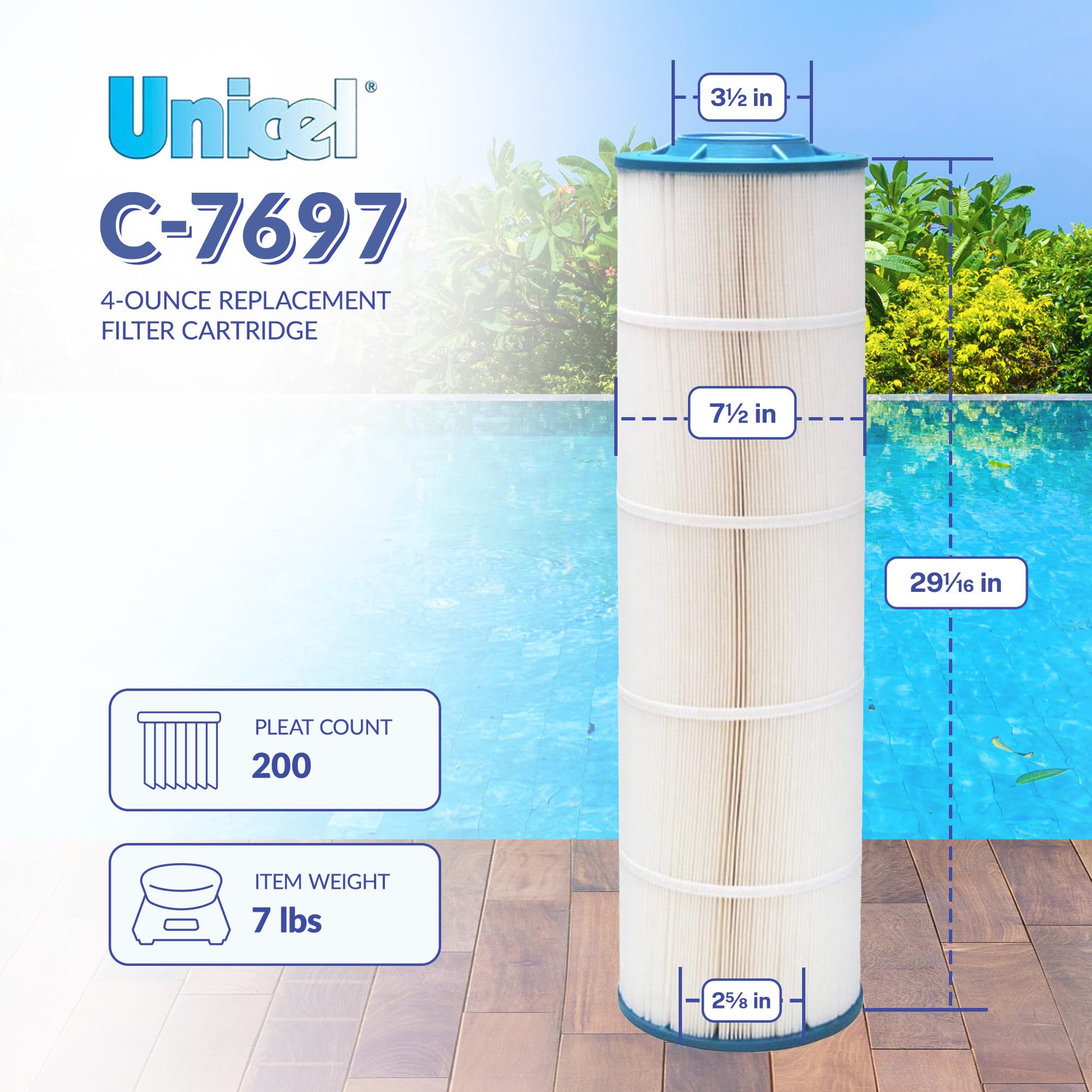 Unicel C-7697 4 Oz Media Replacement Swimming Pool Filter Cartridge with 200 Pleats, Compatible with Harmsco