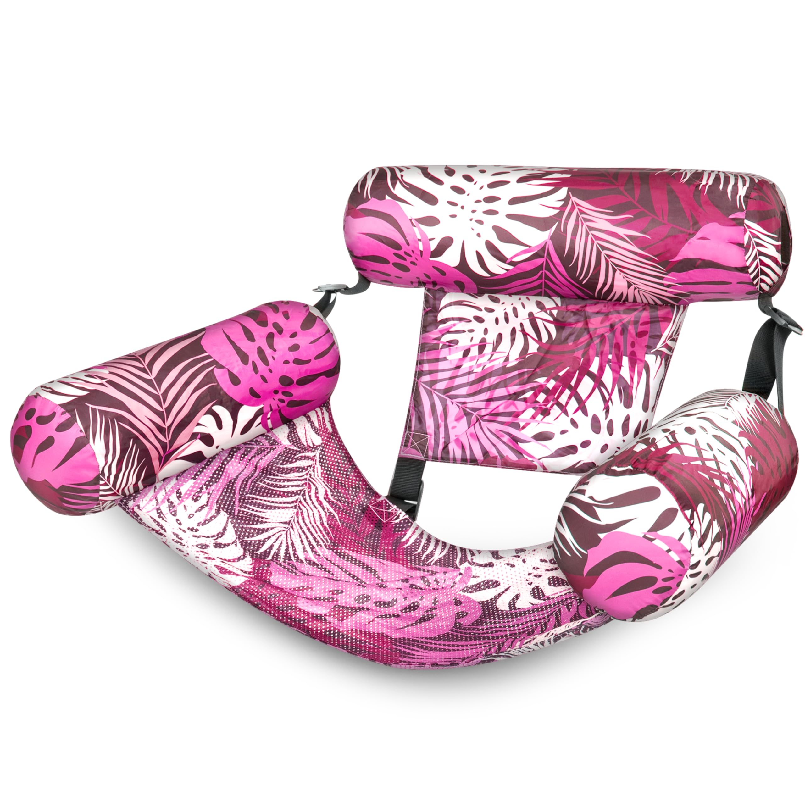 SLOOSH Pool Floats Chairs Adult,Inflatable Pool Lounge,Plant Pattern Floating Mat Hammock,Blow up Water Chairs Noodles rafts for Party Summer Water Beach Fun,Pink Leaves