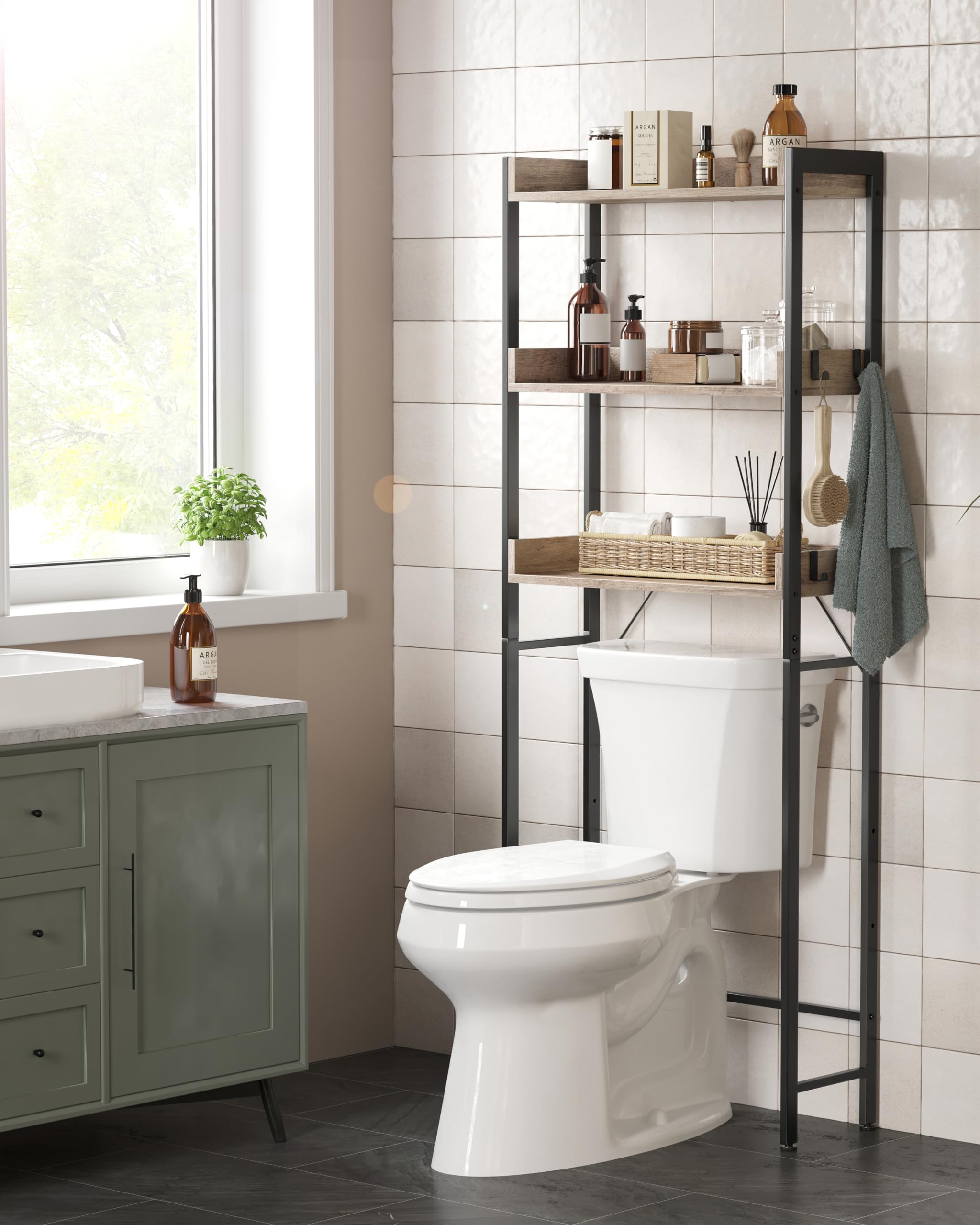 VASAGLE Toilet Planchet, Badkamer Wasmachine Planchet Met 3 Open Planken Ruimtebesparend Eenvoudige Montage Industrieel Design Greige Zwart Bts002b02 660233333 VASAGLE Toilet Planchet, Badkamer Wasmachine Planchet Met 3 Open Planken Ruimtebesparend Eenvoudige Montage Industrieel Design Greige Zwart Bts002b02 660233333