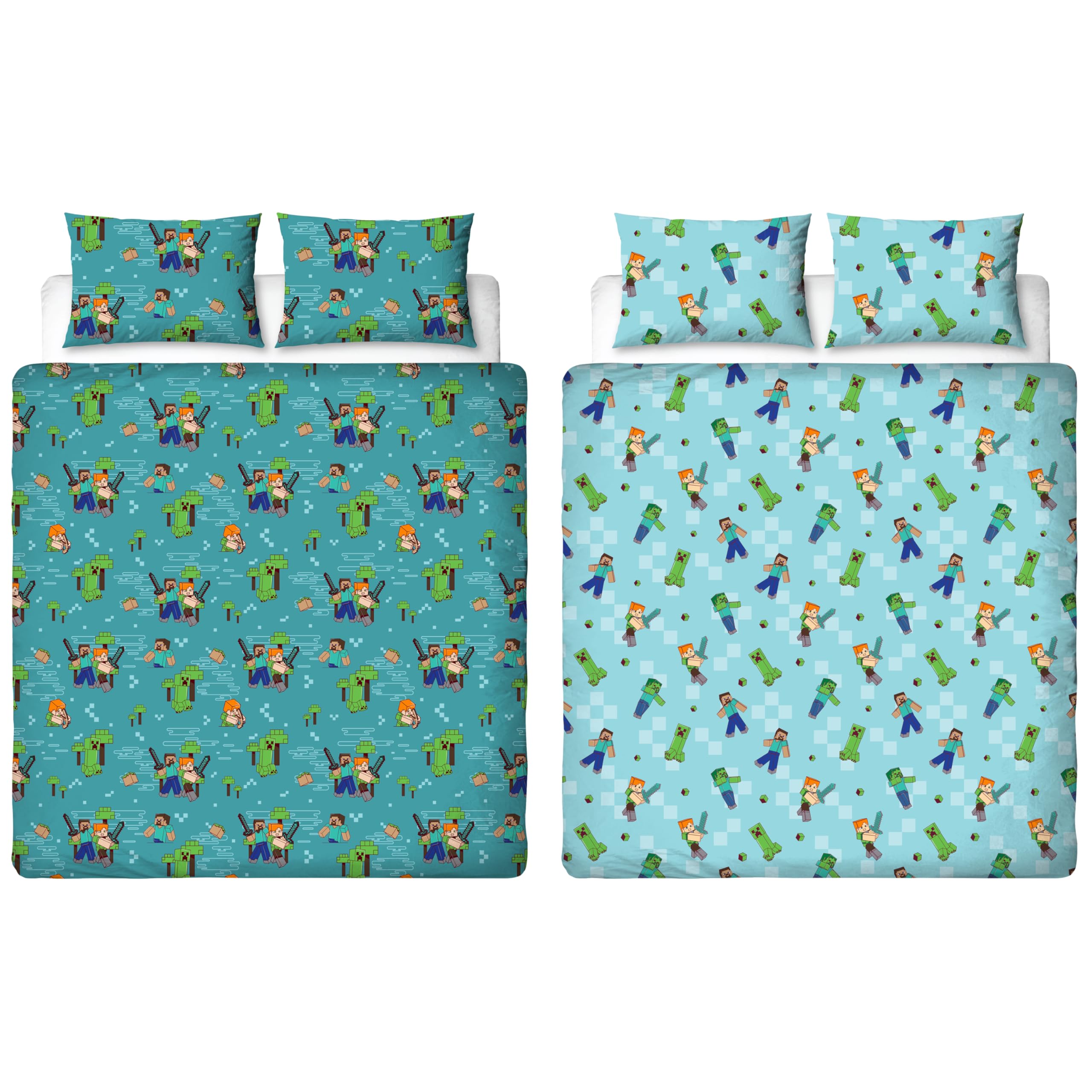 Minecraft Multicoloured Officially Licensed Movie Double Duvet Cover Set | Reversible Level Up Duvet Cover Set 2 Sided Includes Matching Pillowcases | Double Set