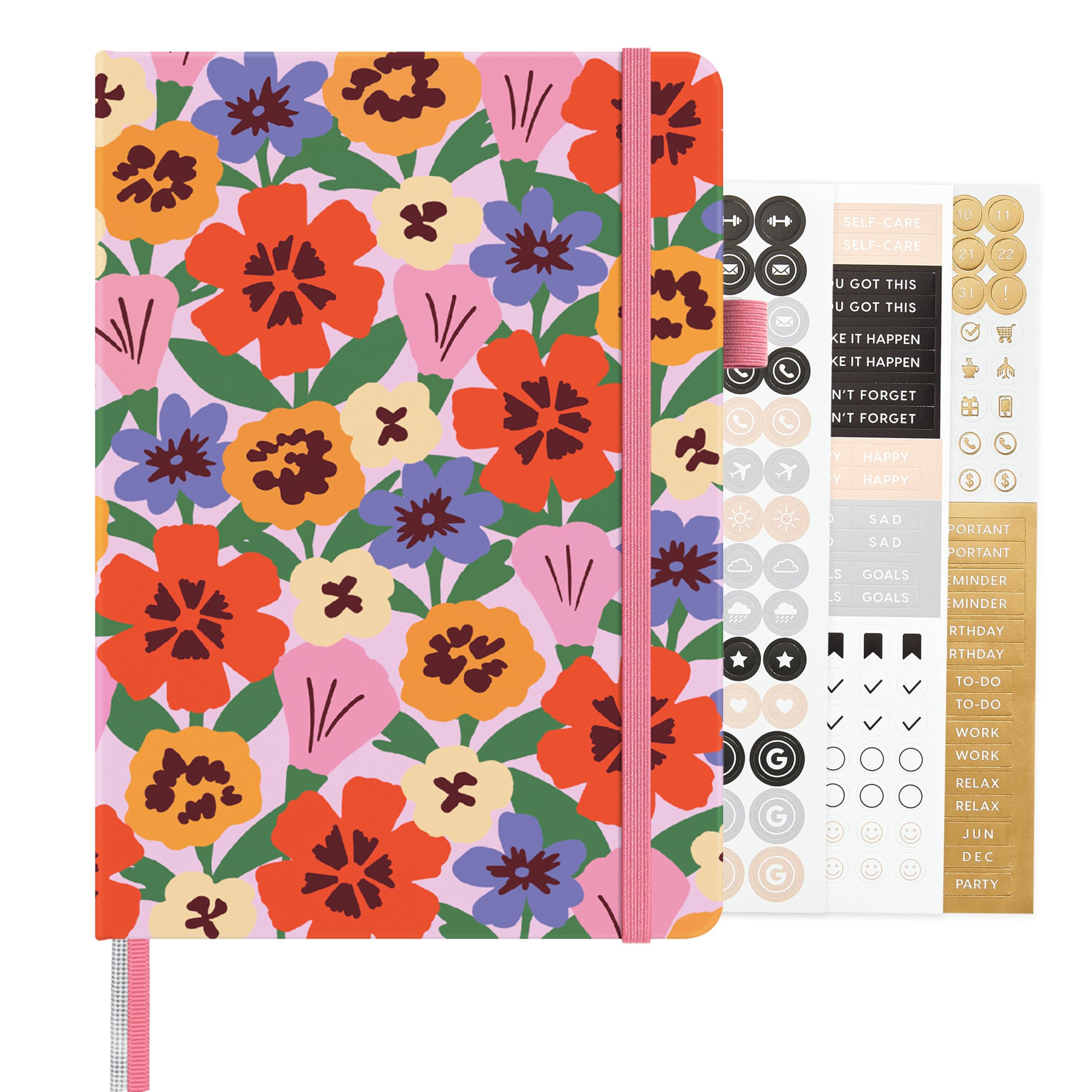 &And Per Se Dotted Journal Notebook for Women&Men with Pattern, A5 Hardcover, 160 Pages 100GSM Thick Dotted Paper, 3 Sheets of Stickers Included(Elegant Florals)