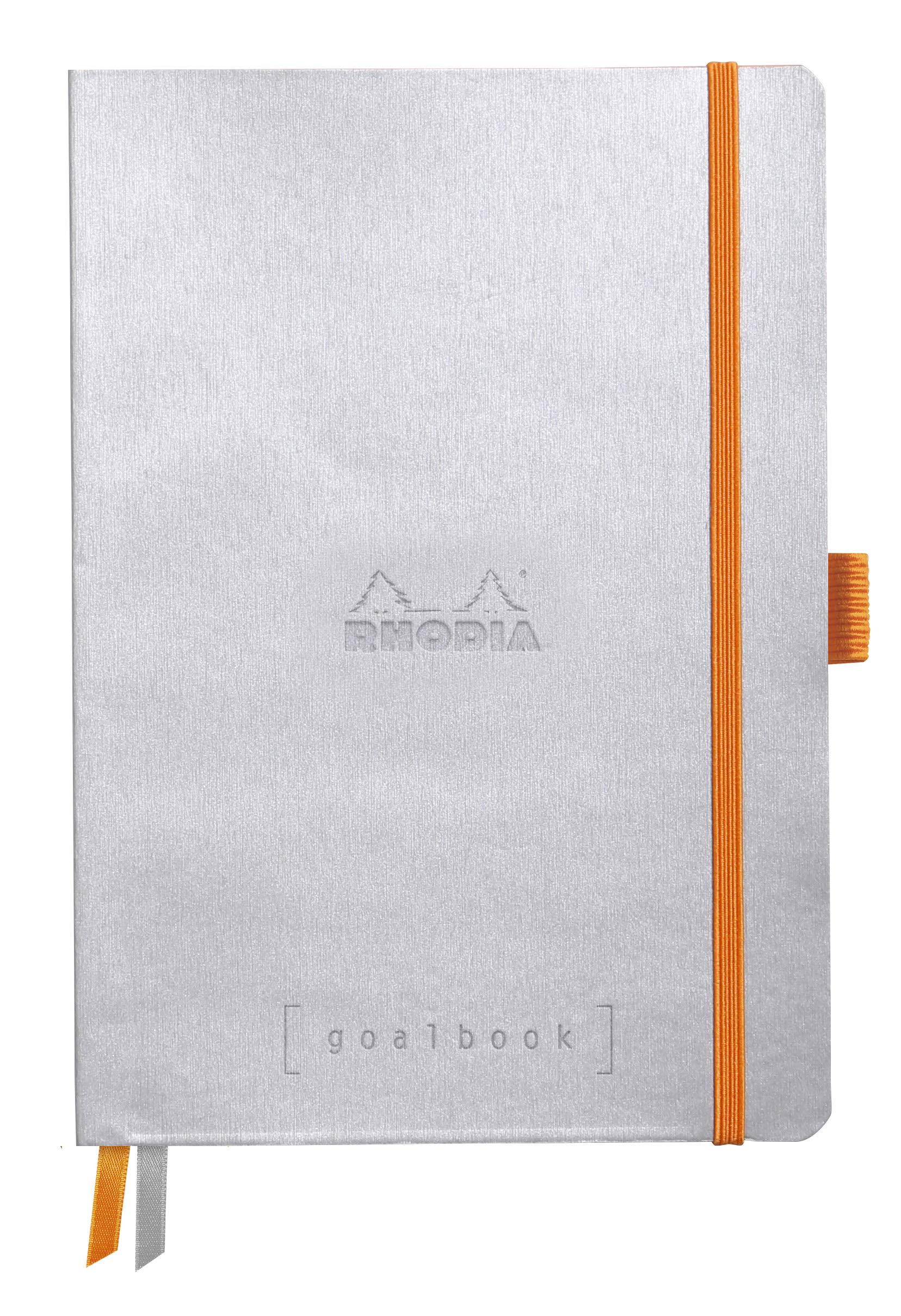 Rhodia117570C - Soft Notebook Bullet Journal Goalbook Silver - A5 - Dotted Dot - 240 pages - Clairefontaine White Paper 90g - 2 Ribbons, Elastic Closure - Faux Leather Cover