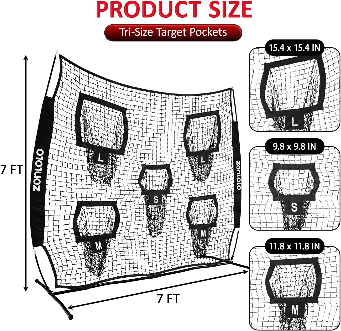 7×7ft Football Throwing Net, Football Training Net,Target Practice with 5 Different Sized L/M/S Targets | Great for Quarterback | Includes Compact Carrying Bag