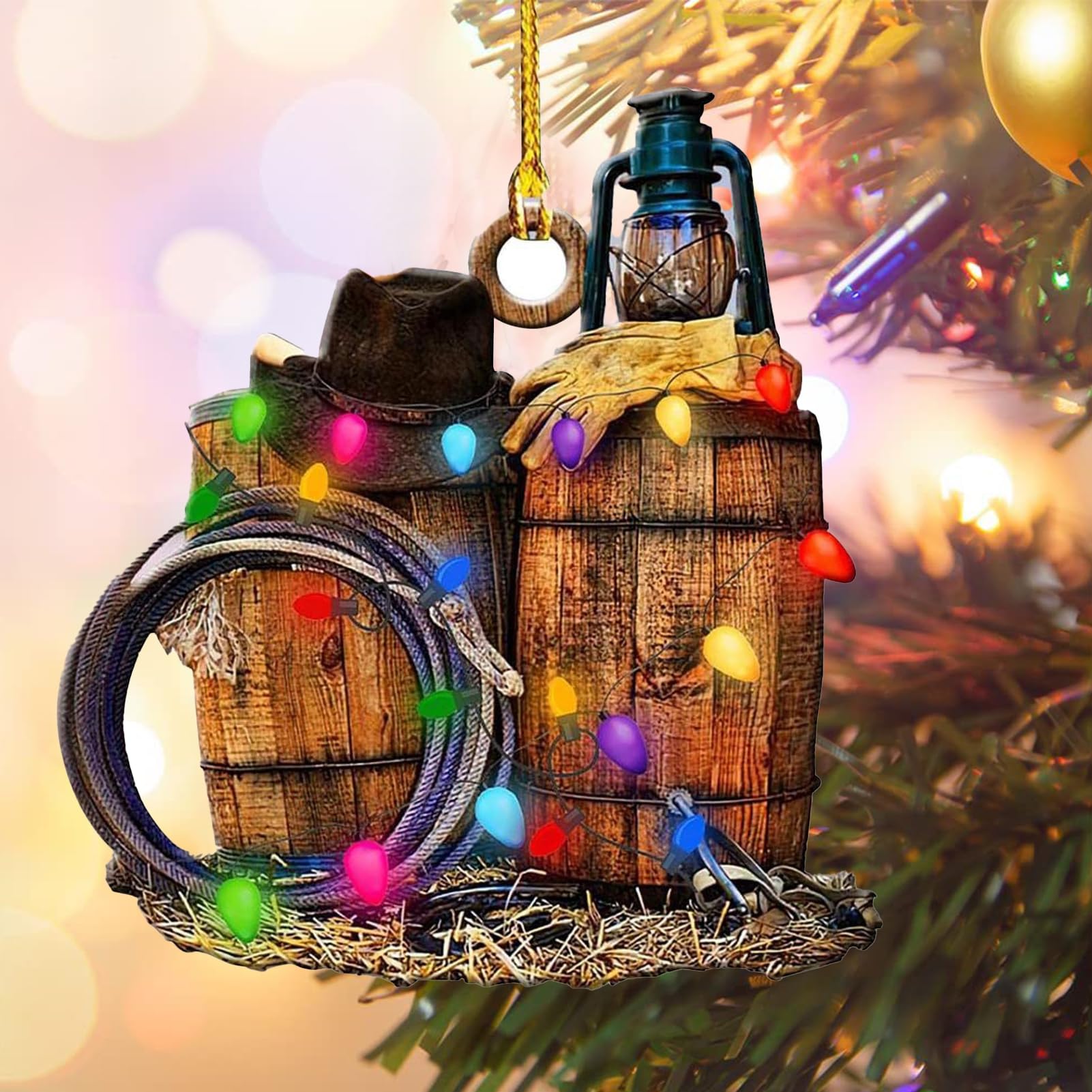 Set Di 2 Ornamenti Natalizi A Forma Di Stivali Da Cowboy E Cappello | Decorazioni In Acrilico Per Albero E Specchietto Auto, Tema Western