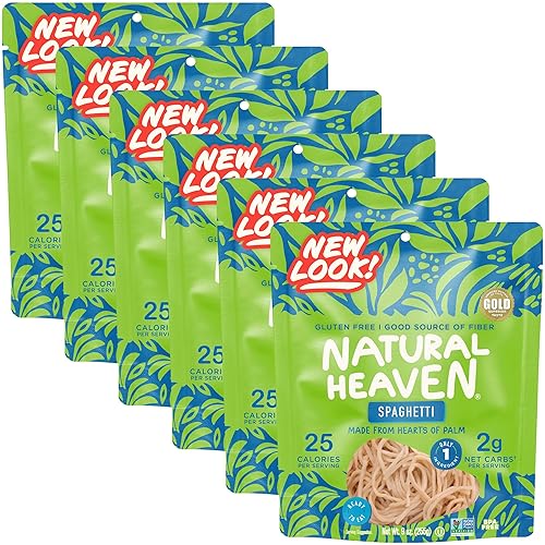 Natural Heaven Pasta de espagueti con corazones de palma, sin gluten, vegana, baja en carbohidratos para un aperitivo keto o comida saludable,