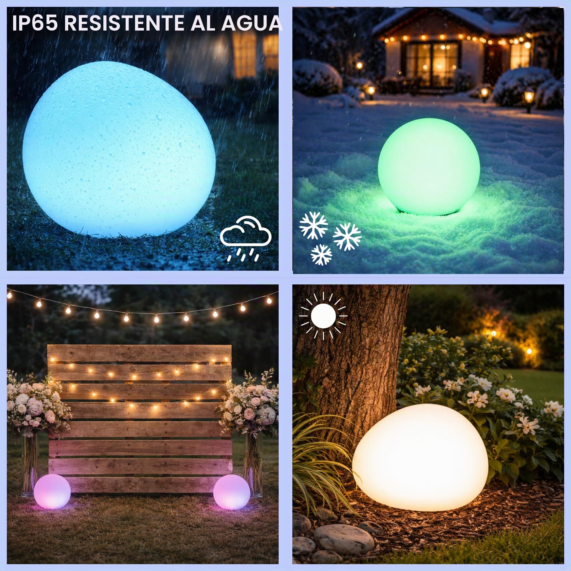Jandei - Lámpara, Esfera LED RGB Solar, IP67, Recargable, con control remoto. Incluye mando y estaca. Perfecta para jardín, eventos, casas. (Diámetro: 30 cm)