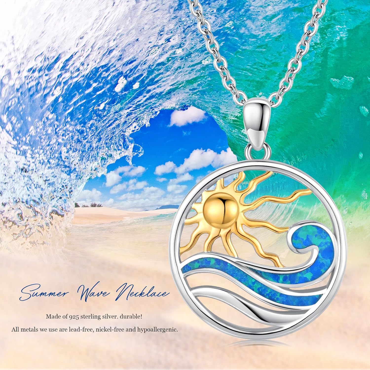 Midir&Etain Ocean Necklace 925 Sterling Silver Blue Opal Necklace Starfish/Flip Flop/Shark Pendant Beach Ocean Jewelry for Women - Image 7