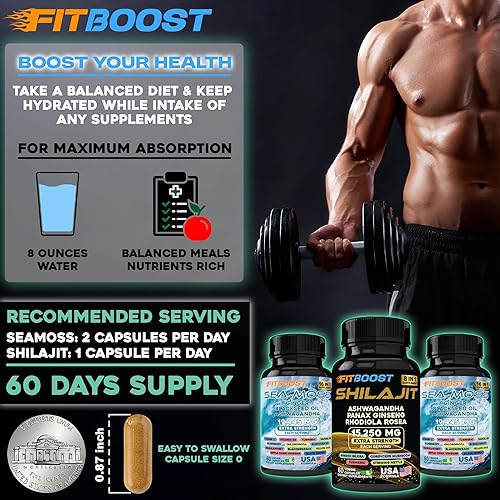 Miniatura 5 de Paquete de 60 días de musgo marino y shilajit para hombres todo en 1 con vitalidad dinámica con aceite de semilla negra Seamoss Aceite de semilla