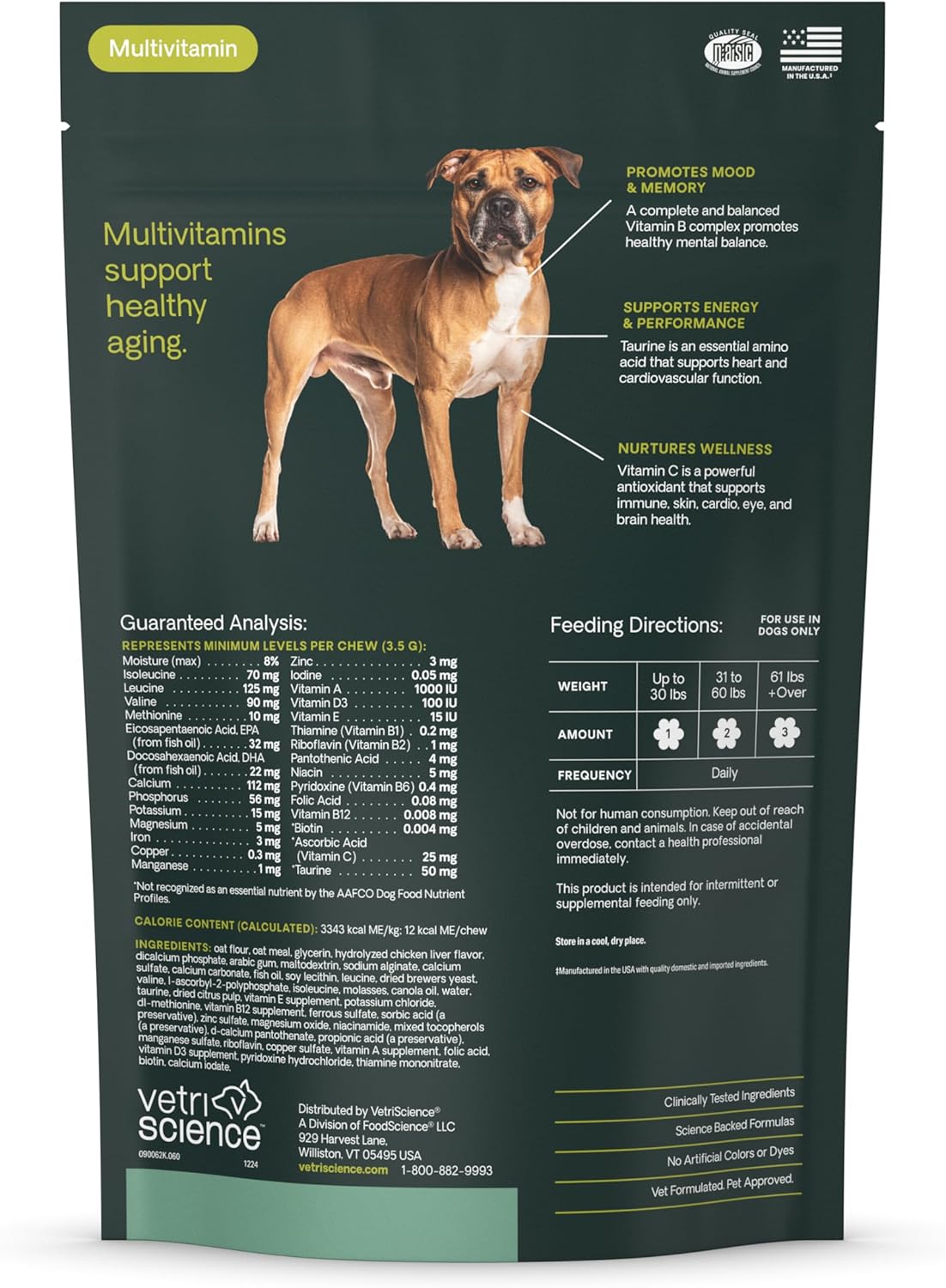 VetriScience Extra Strength Senior 27+ Active Health Chews, Golden Years Daily Multivitamin for Senior Dogs, Balanced Vitamins, Minerals, and Omega-3s, Aging and Wellness Support, Chicken, 60 Count
