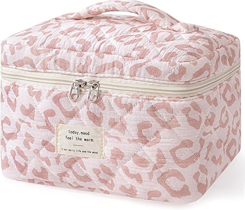 Miniatura 13 de HBselect Bolsa de Maquillaje Acolchada, Bolsa de Maquillaje Grande de Algodón para Viaje, Lindas Bolsas de Maquillaje con Flores Coquette, Bolsas