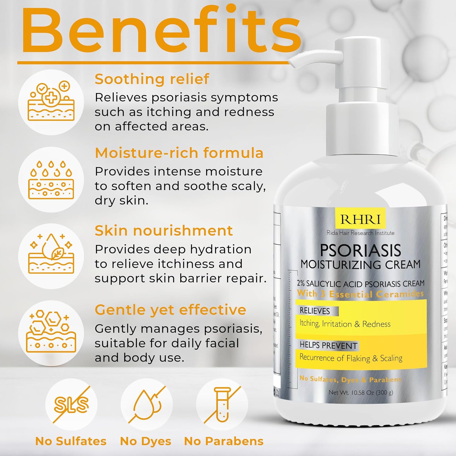 Rida Hair Research Institute Psoriasis Cream for Itchy Scalp, Face & Body | Eczema Cream for Adults | Psoriasis Treatment for Skin | Itching, Irritation & Redness Relief | XL Size