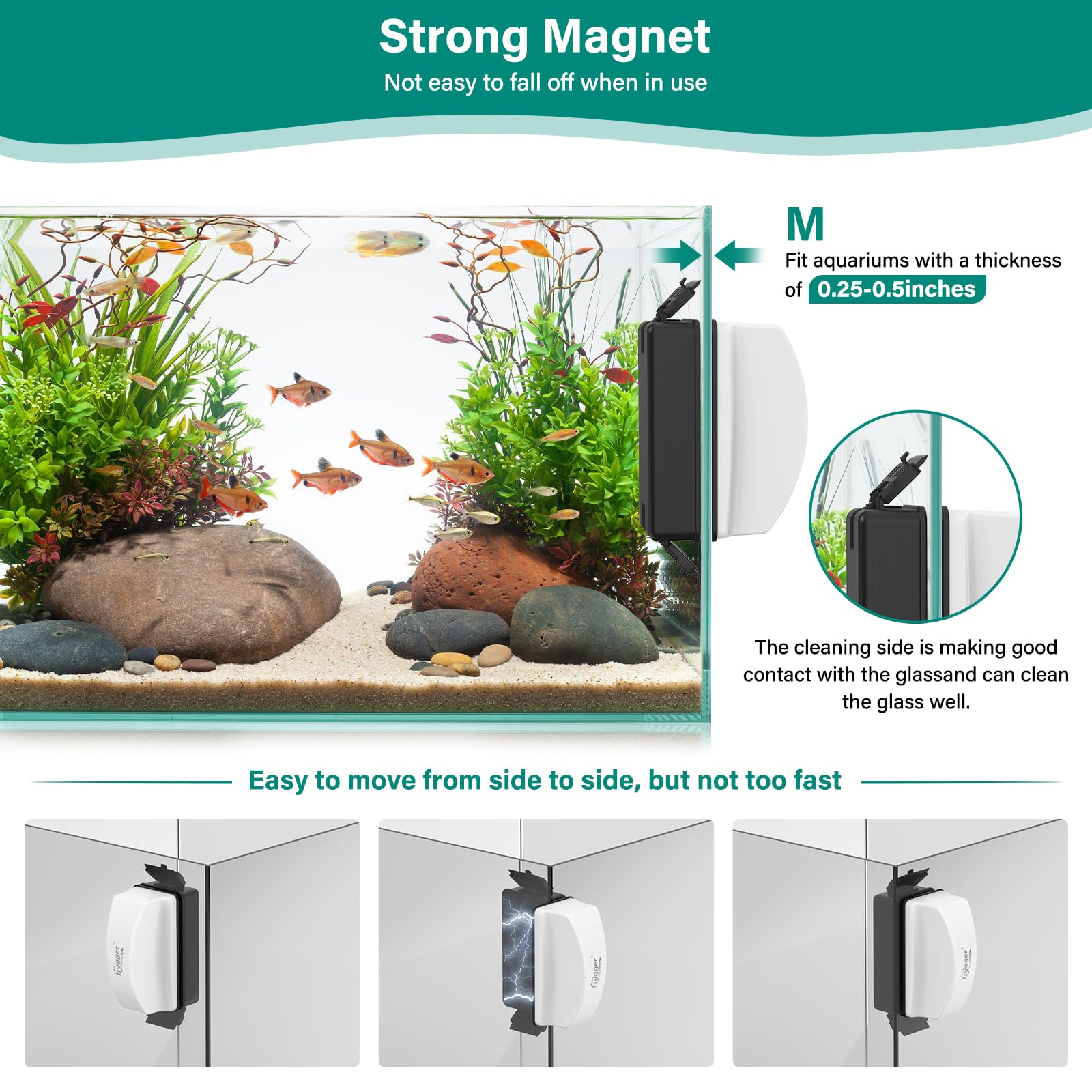 hygger Double Aquarium Magnetic Glass Cleaner,Fish Tank Cleaning Brush - Image 4