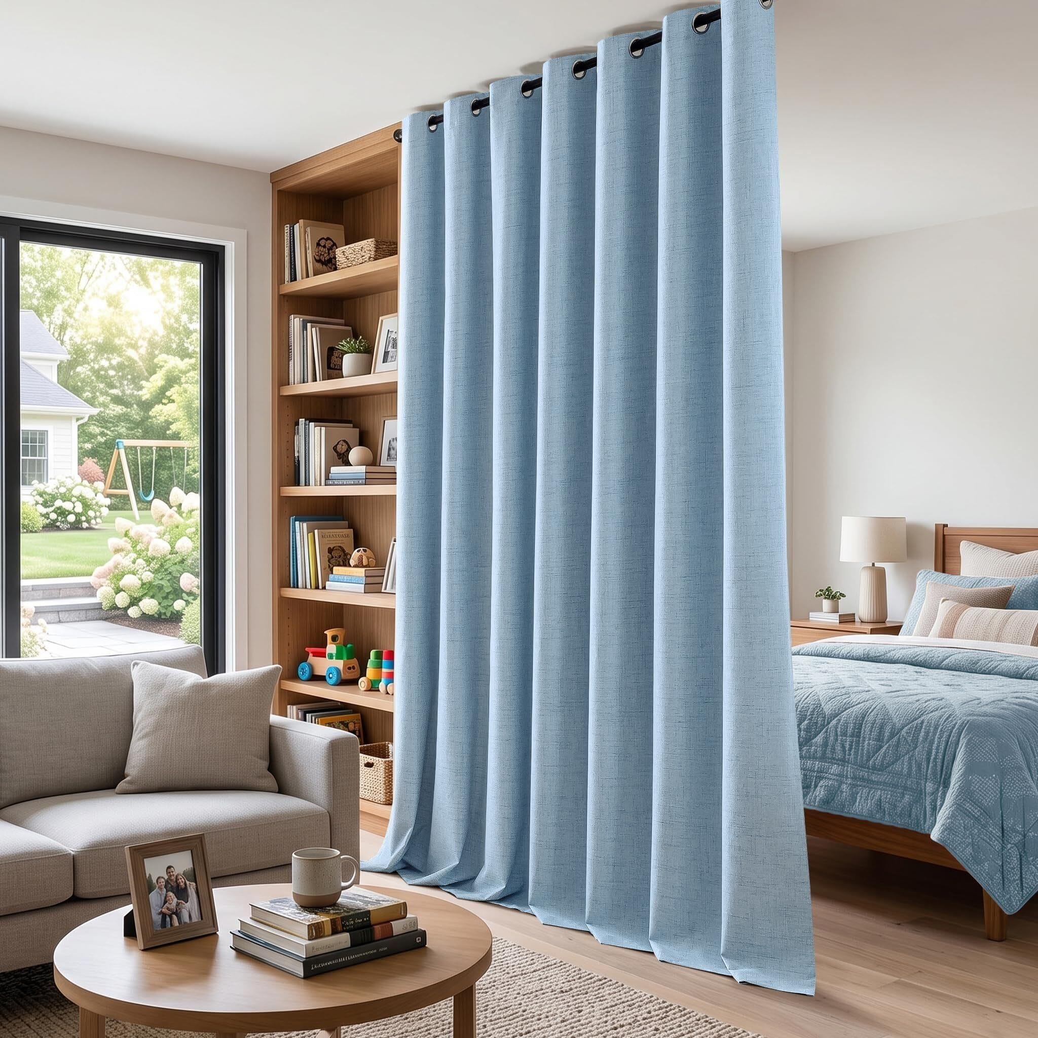 Leinenvorhänge for den Raum, Verdunkelungsvorhang, vollständiger, Sichtschutz mit Ösen Oben, thermisches Fensterpaneel(Sky Blue,100" W x 84" L (Pack of 1))