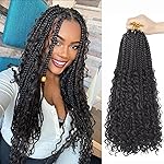 Goddess Box Braids Crochet Hair With Curly Ends 16 Inch Bohomian Box Braids Crochet Braids 8 Packs 3X Crochet Braids Synthetic Braiding Hair Extension for Black Women(16 Inch (Pack of 8), 1B)
