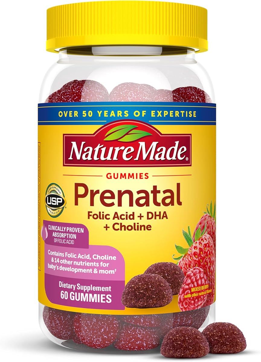 Prenatal Gummies with DHA and Folic Acid, 60 Gummies | Prenatal Vitamins for Women for Daily Nutritional Support, With Folic Acid and 15 Other Nutrients, Gluten Free, 30 Day Supply
