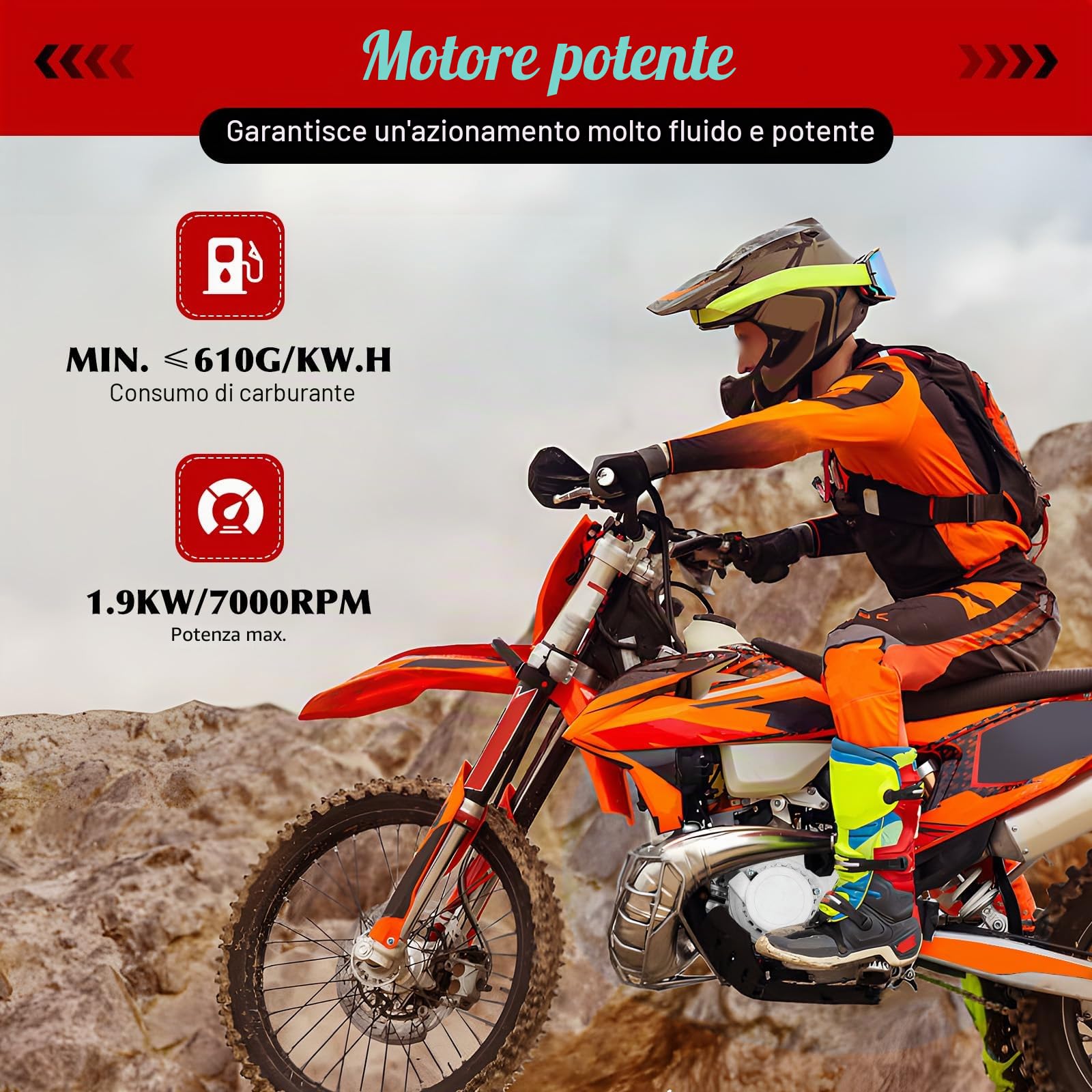 Kit mini motore a 2 tempi, 49 cc, Pull Start + serbatoio del carburante per Pocket Quad Dirt Bike 2 tempi