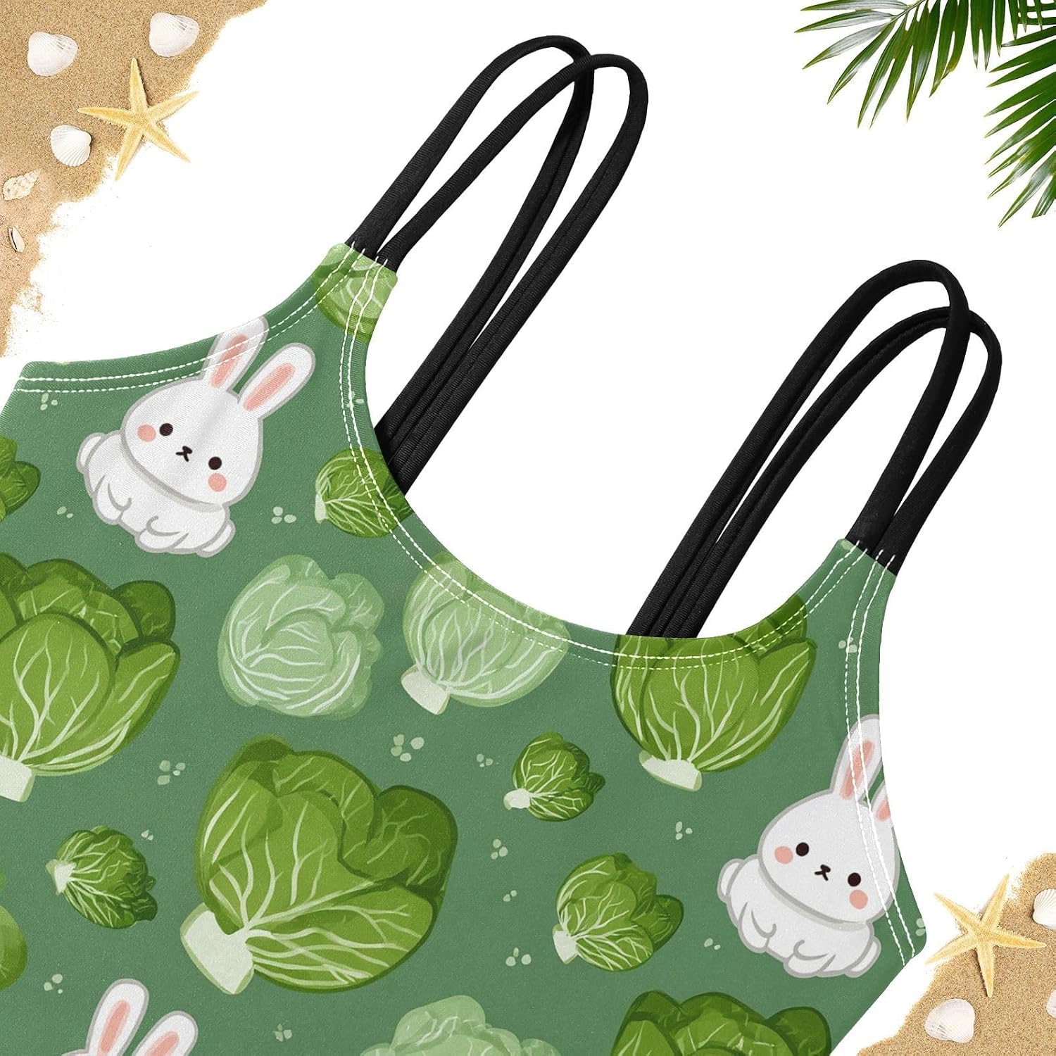 visesunny Girls Two Piece Swimsuits Green Cabbage Rabbit Girl's Bikini Sets Bathing Suits for Girls Size 5-12Y
