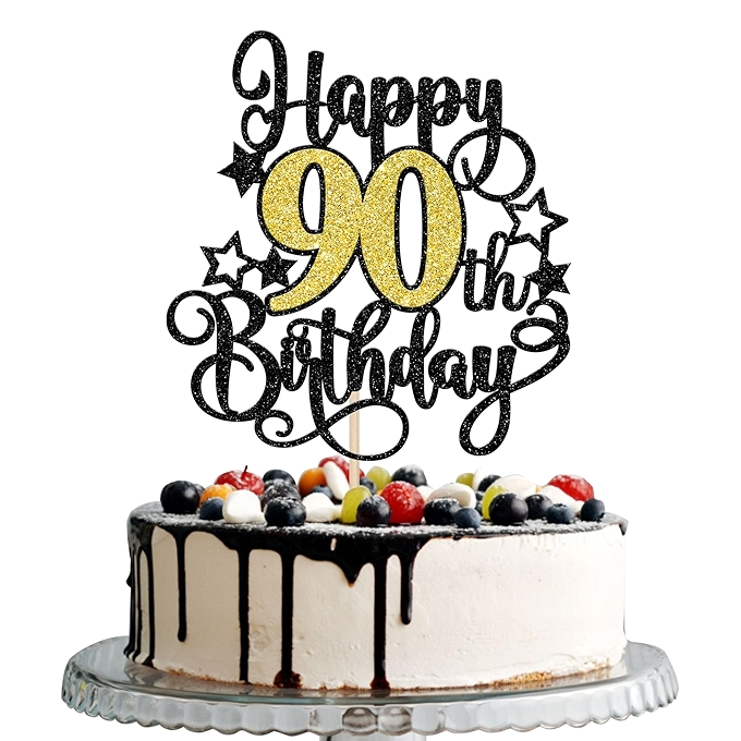 九十大寿蛋糕 topper 黑金色庆祝装饰