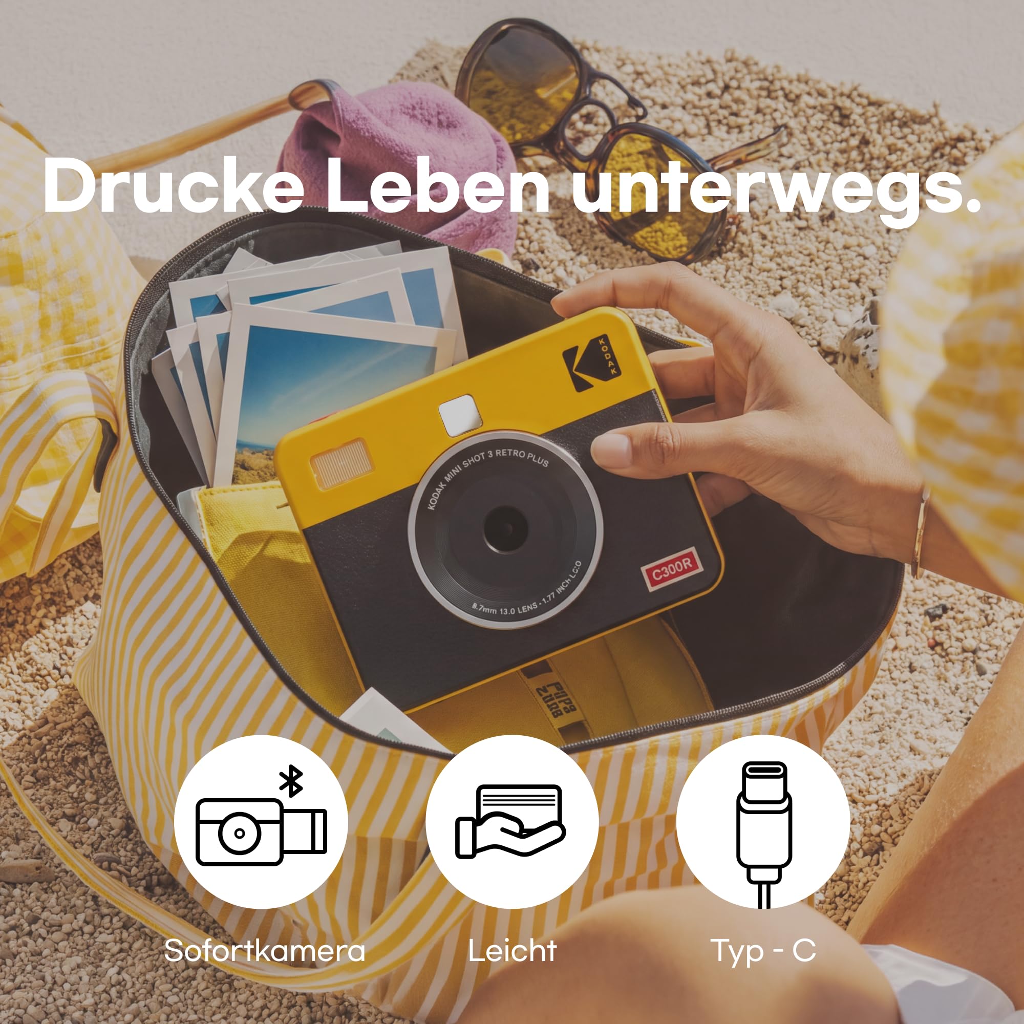KODAK Mini Shot 3 Retro 7,6x7,6cm Sofortbildkamera, 38 Blatt, Weiß | Bluetooth, iPhone & Android kompatibel, 13-MP-Kamera, Druckvorschau, wasser-, fingerabdruck- & lichtbeständig