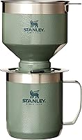 Stanley Perfect Brew Pour Over Set: 12oz Insulated Camp Mug with Lid, Reusable Stainless Steel Filter, BPA-Free Hammertone Green