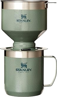 Perfect Brew Pour Over Set | 12 oz Camp Mug with Lid Included | Drip Coffee Maker with Reusable Filter | Insulated Stainless Steel | BPA-Free | Hammertone Green