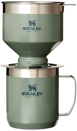 Stanley Perfect Brew Pour Over Set | 12 oz Camp Mug con Tapa Incluída | Cafetera de Goteo con Filtro Reutilizable | Acero Inoxidable Aislado | Libre de BPA | Verde Tono Martillo
