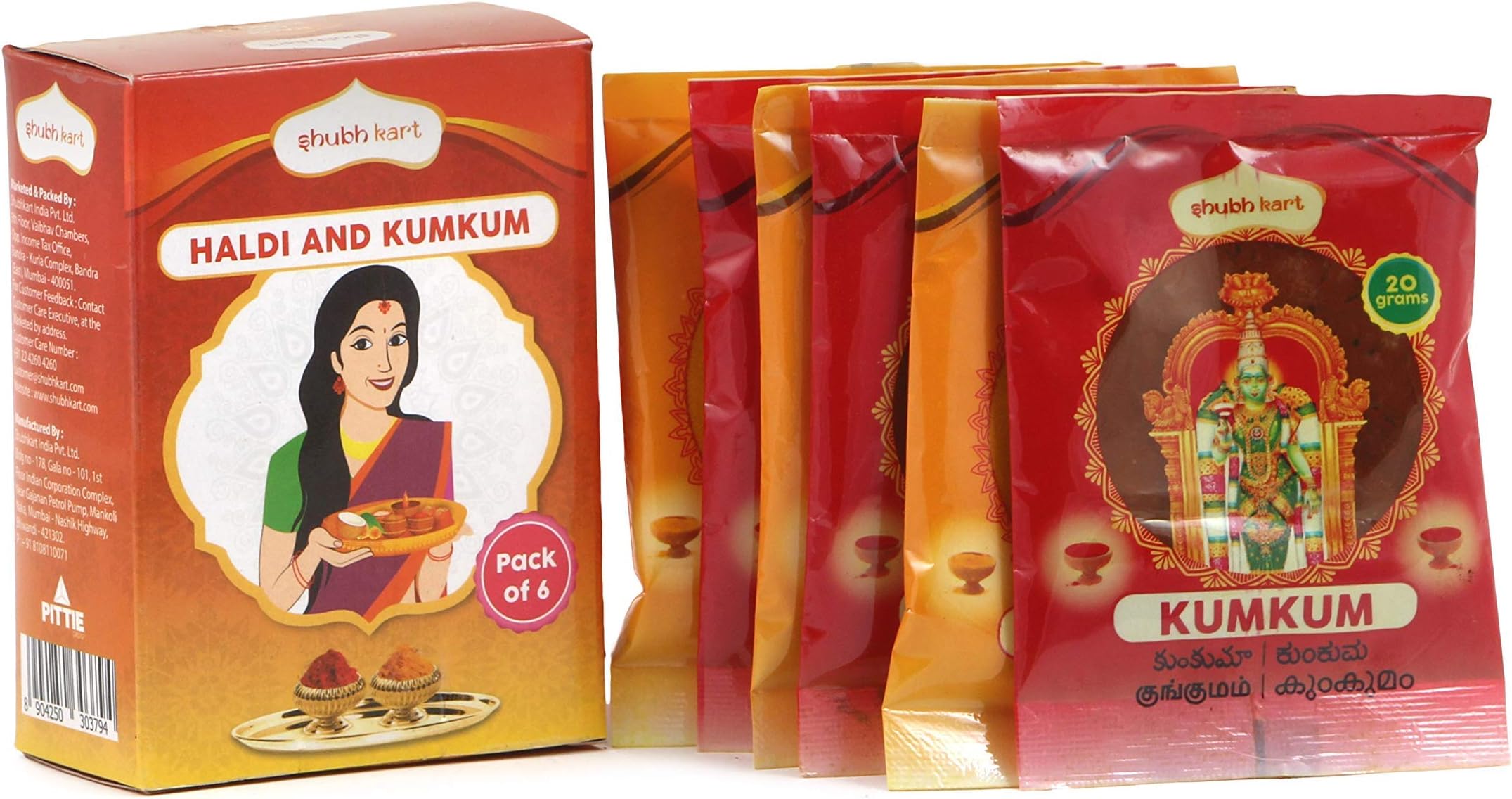 Shubhkart Turmeric and Kumkum combo powder Pack of 6 Sachet (20 gm each)