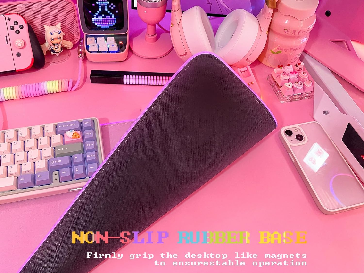 JMIYAV Pink RGB Gaming Mouse Pad 31.5x12 Inch PC XL Large Extended Glowing Led Light Up Desk Pad Non-Slip Rubber Base Computer Mouse Pad Cute Mousepad Mat - Image 5