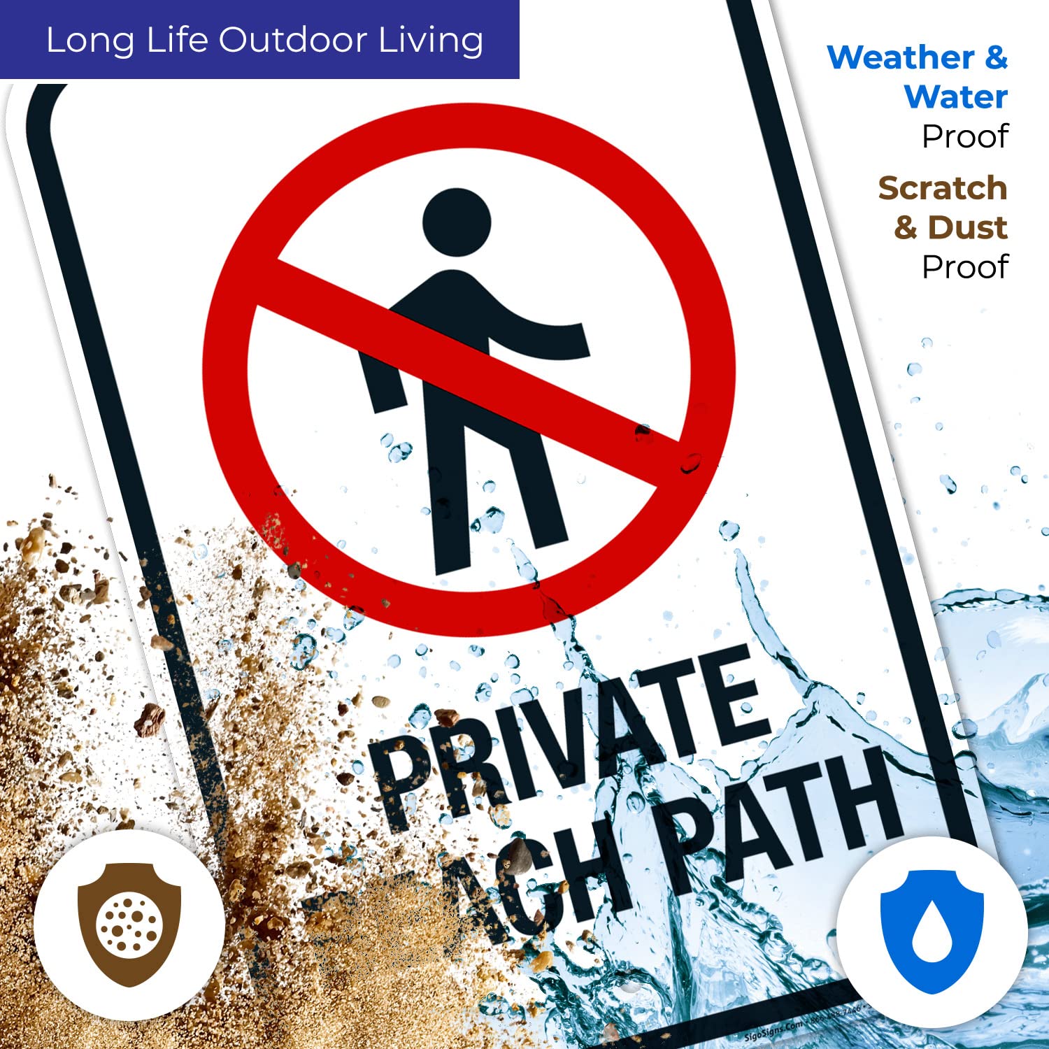 Private Beach Path with Graphic Sign, 12x18 Inches, Rust Free .063 Aluminum, Fade Resistant, Made in USA