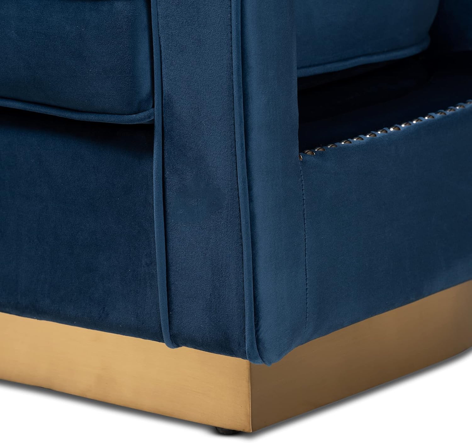 Baxton Studio Neville Modern Luxe and Glam Navy Blue Velvet Fabric Upholstered and Gold Finished Metal Armchair
