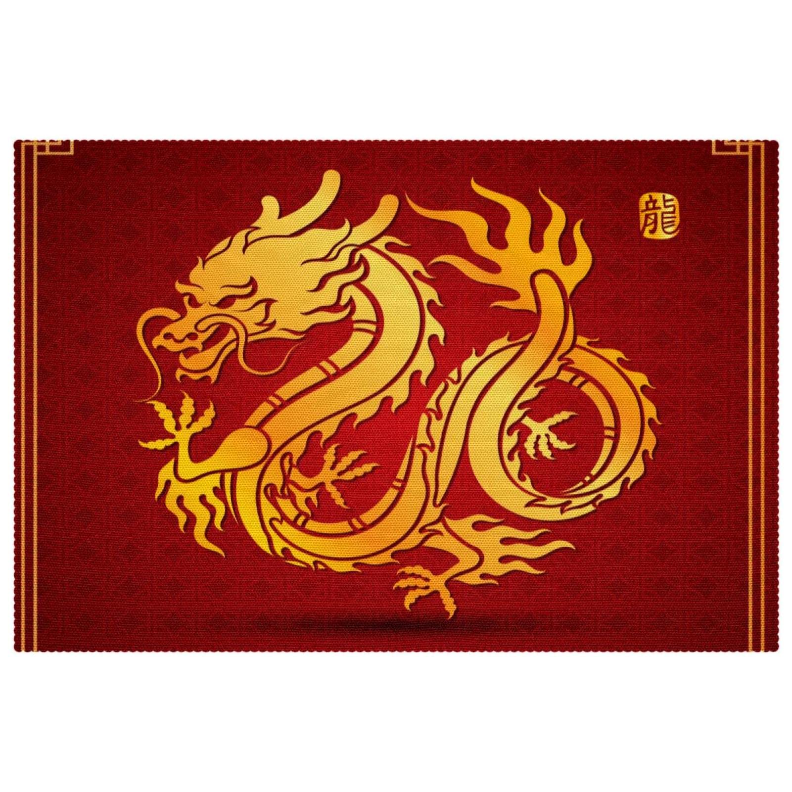 Set de table dragon chinois antidérapant thermique pour table de cuisine et salle à manger lot de 6