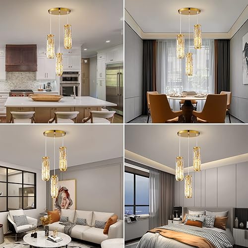 Miniatura 7 de LMQNINE - Iluminación colgante, lámpara colgante moderna, mini candelabros de cristal, lámpara colgante ajustable para cocina, isla, comedor,