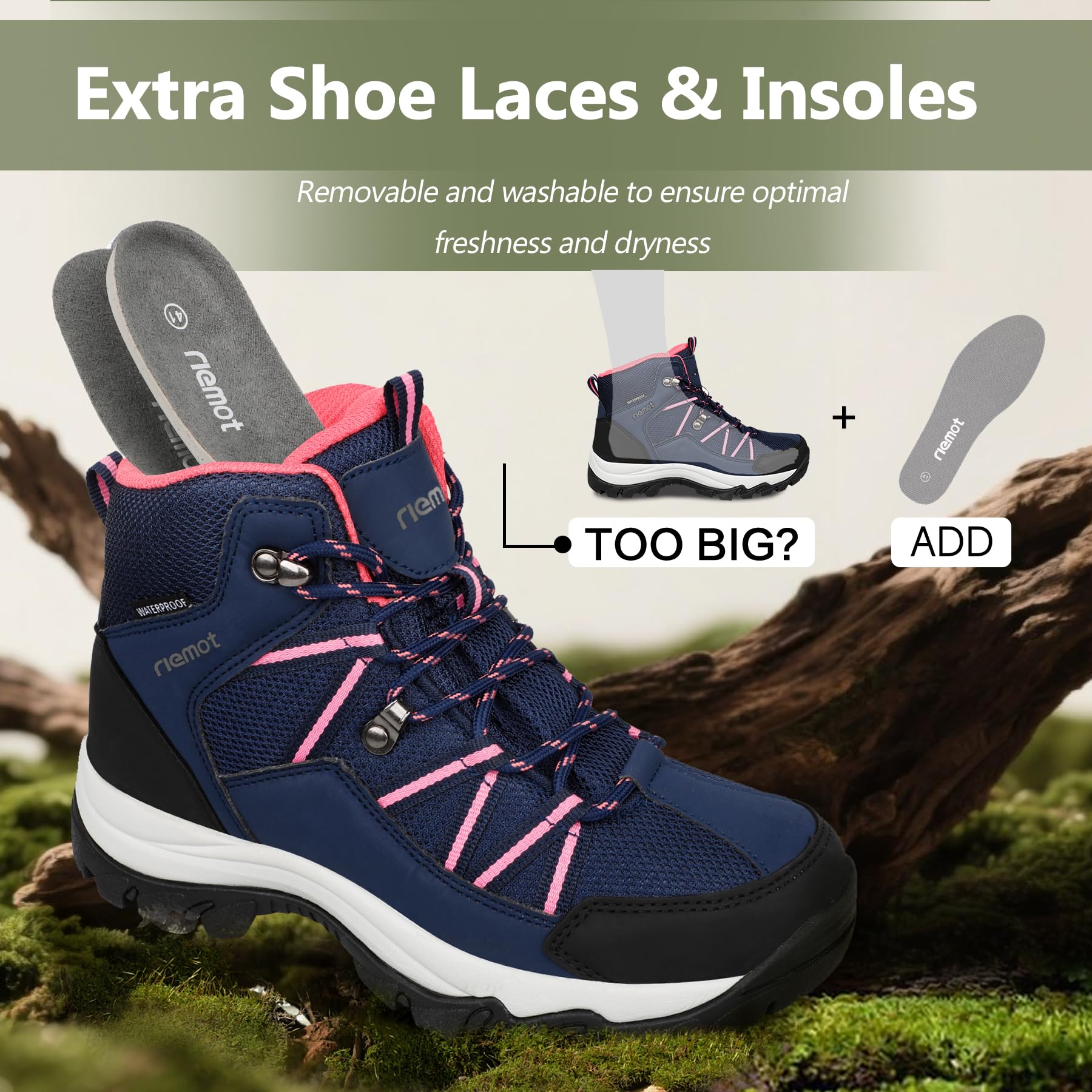 riemot Chaussures de Randonnée Femme Légères Chaussures de Marche Montantes Respirantes Antidérapantes Confort Amorti pour Trekking Sport Marche Camping Protection Outdoor