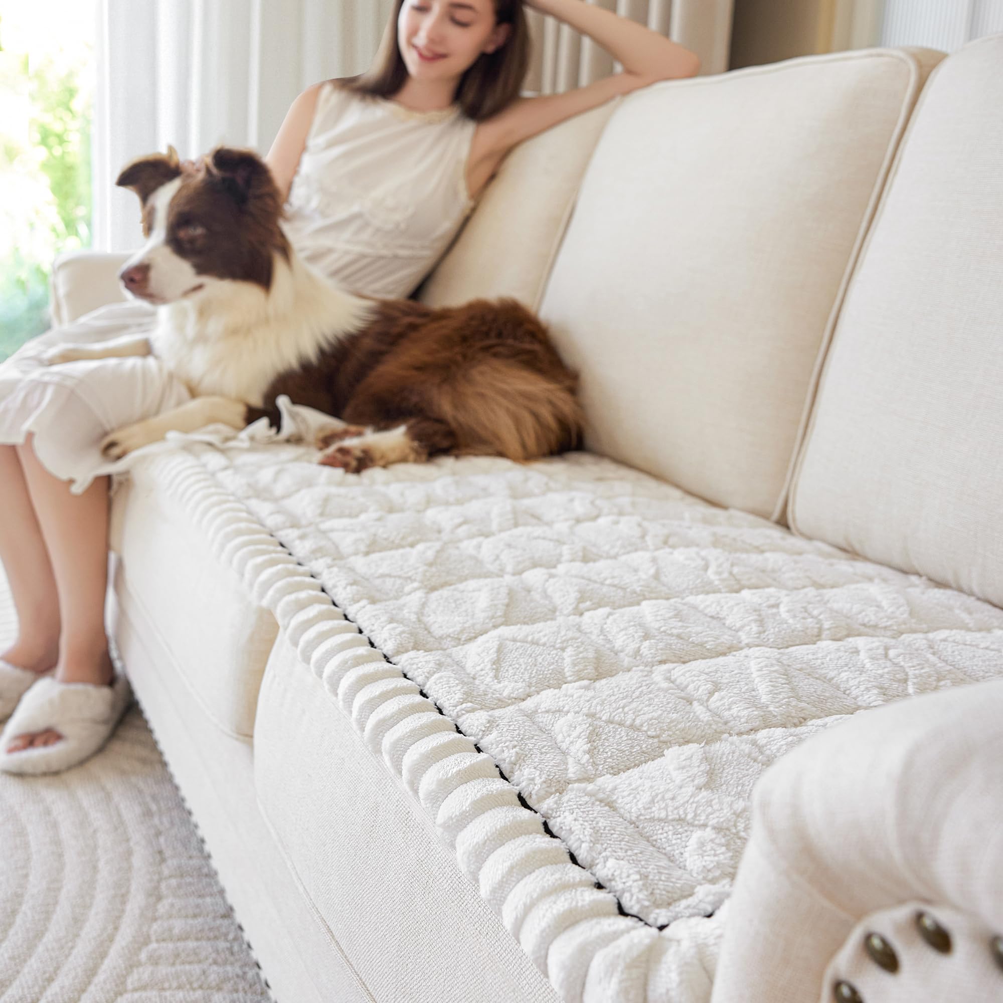 Couch Cover For dogs washable,Funny Fuzzy Pet Couch Cushion Covers For Sofa, Non Slip Couch Covers For 3 cushion couch sofa pet friendly,Dog Bed Mat ,