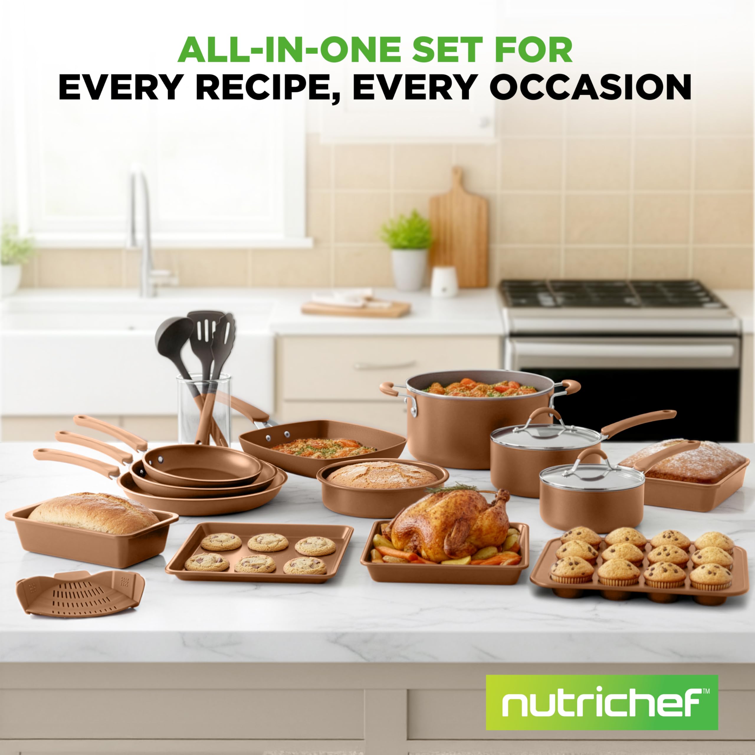 20-częściowy zestaw naczyń kuchennych do pieczenia nonstick - PTFE/PFOA/PFOS-Free Heat Resistant Lacquer garnki kuchenne Zestaw patelni do pieczenia z saucepanem, patelniami do smażenia, garnkami do