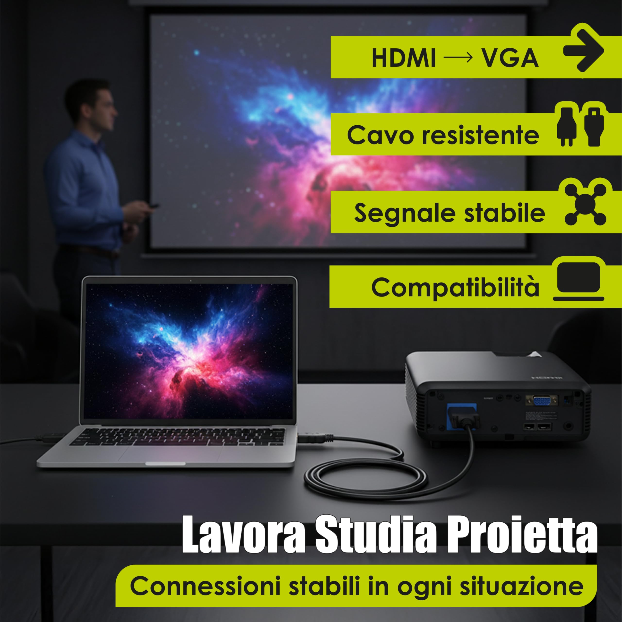 Generico Cavo Convertitore HDMI a VGA Unidirezionale, Adattatore HDMI VGA 1080p con Cavo 1m, Compatibile PC, Laptop, Console e Proiettore, Trasmissione Video Stabile - Non Compatibile con MacBook