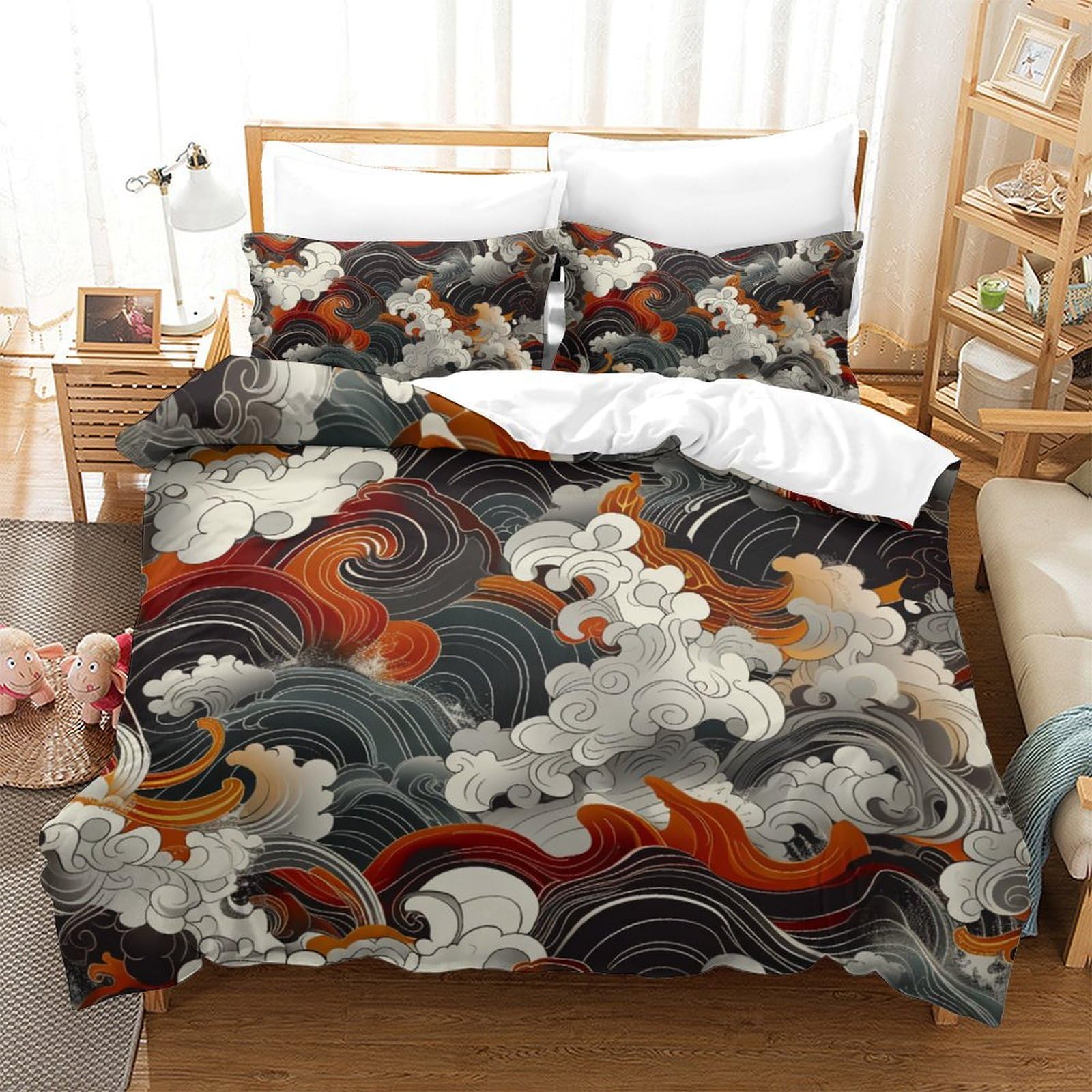Housse de couette résistante à la décoloration et parure de lit 3 pièces grand lit