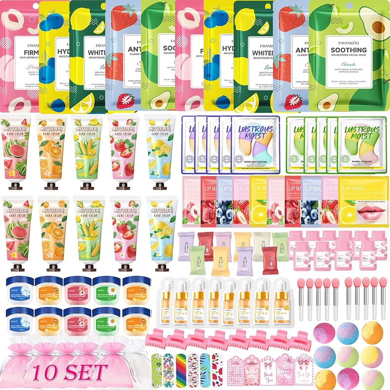 Dragonfy Kit de acessórios para festa spa com máscaras faciais e itens de cuidados pessoais, 140 unidades
