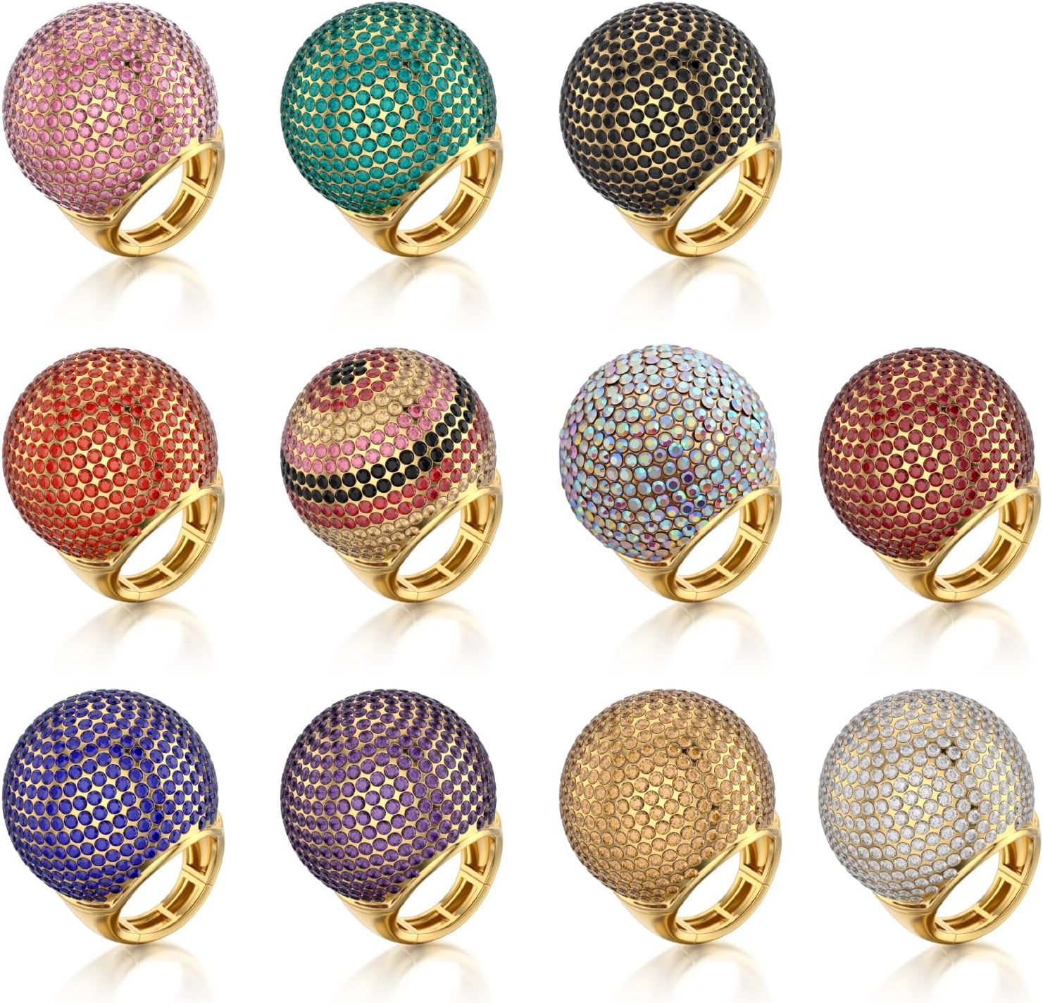 Gold Snowball Rhinestone Cocktail Ring – Adjustable Stretch Sparkling Party Jewelry for Women, Elegant Costume Ring for Evening Wear, Wedding, Prom - Image 2