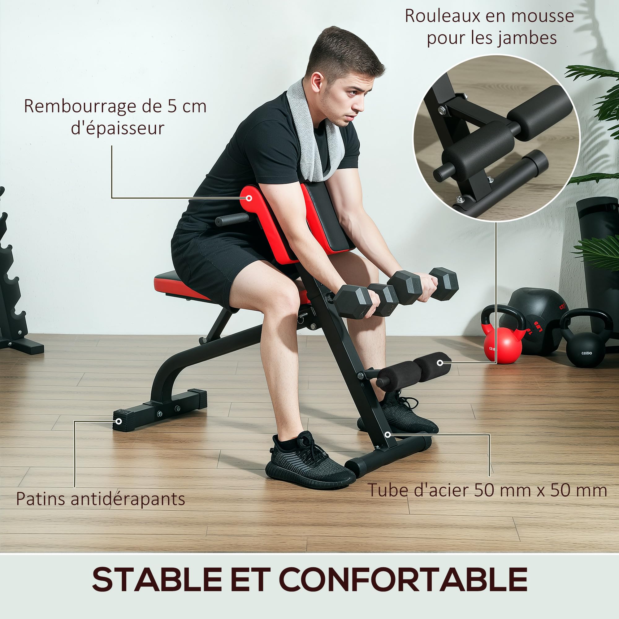 SPORTNOW Banc de musculation pliable banc multifonction pour entraînement complet coussin réglable sur 8 positions pour hyper extension du dos, pompes, noir