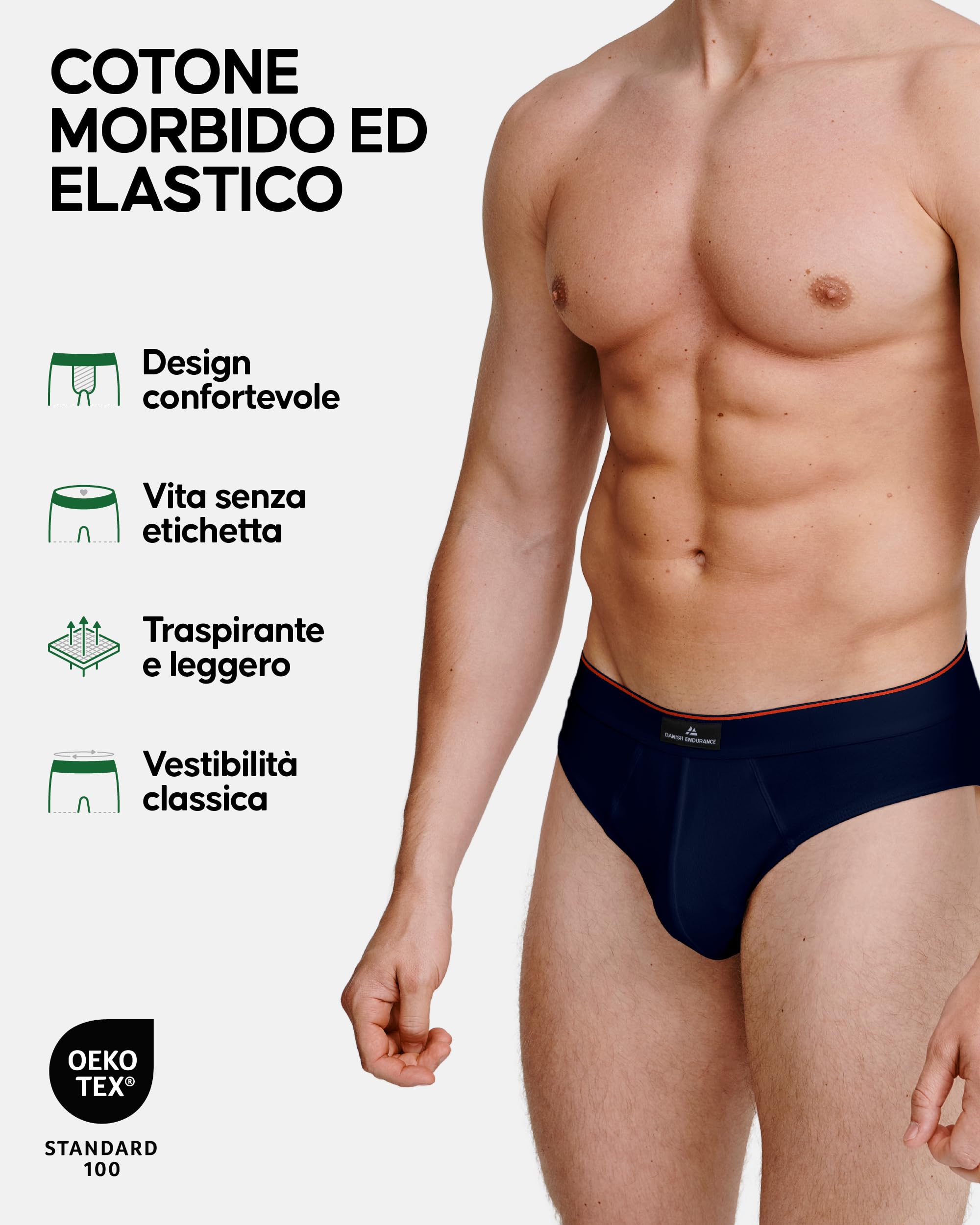 DANISH ENDURANCE Slip Uomo Cotone Premium, Mutande Uomo Comode e Traspiranti, Senza Etichetta, 6 Paia